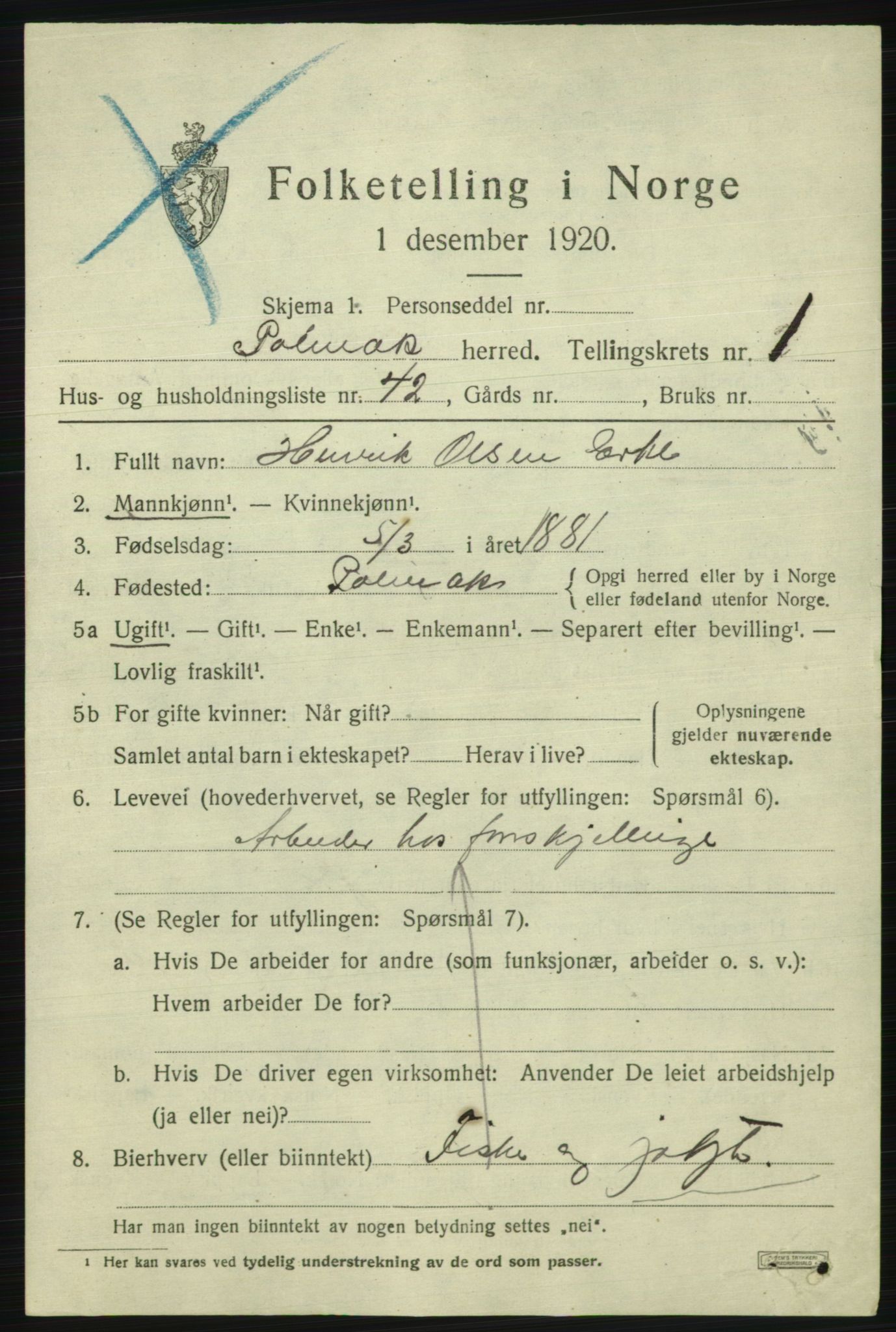 SATØ, 1920 census for Polmak, 1920, p. 713