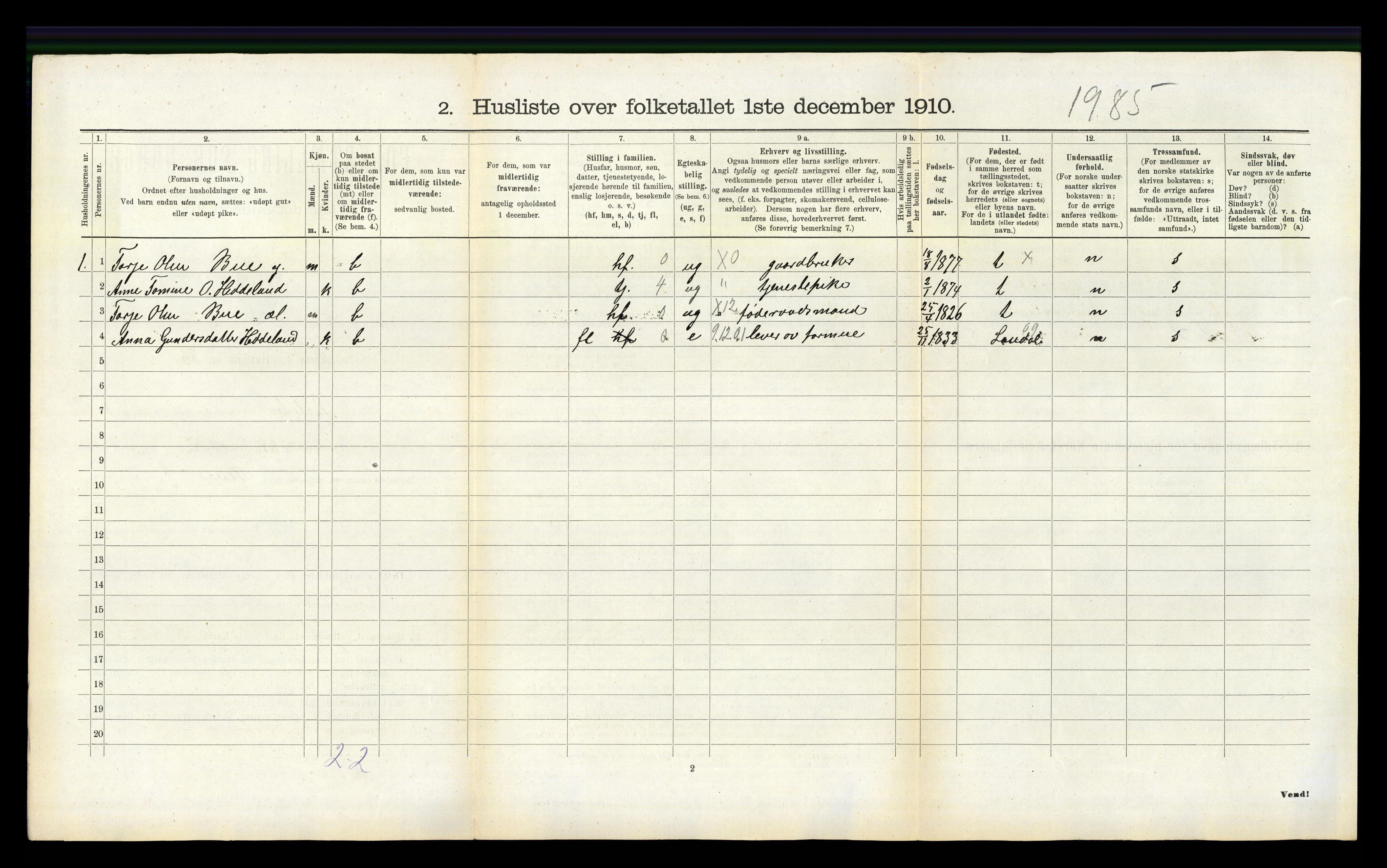 RA, 1910 census for Øyslebø, 1910, p. 191