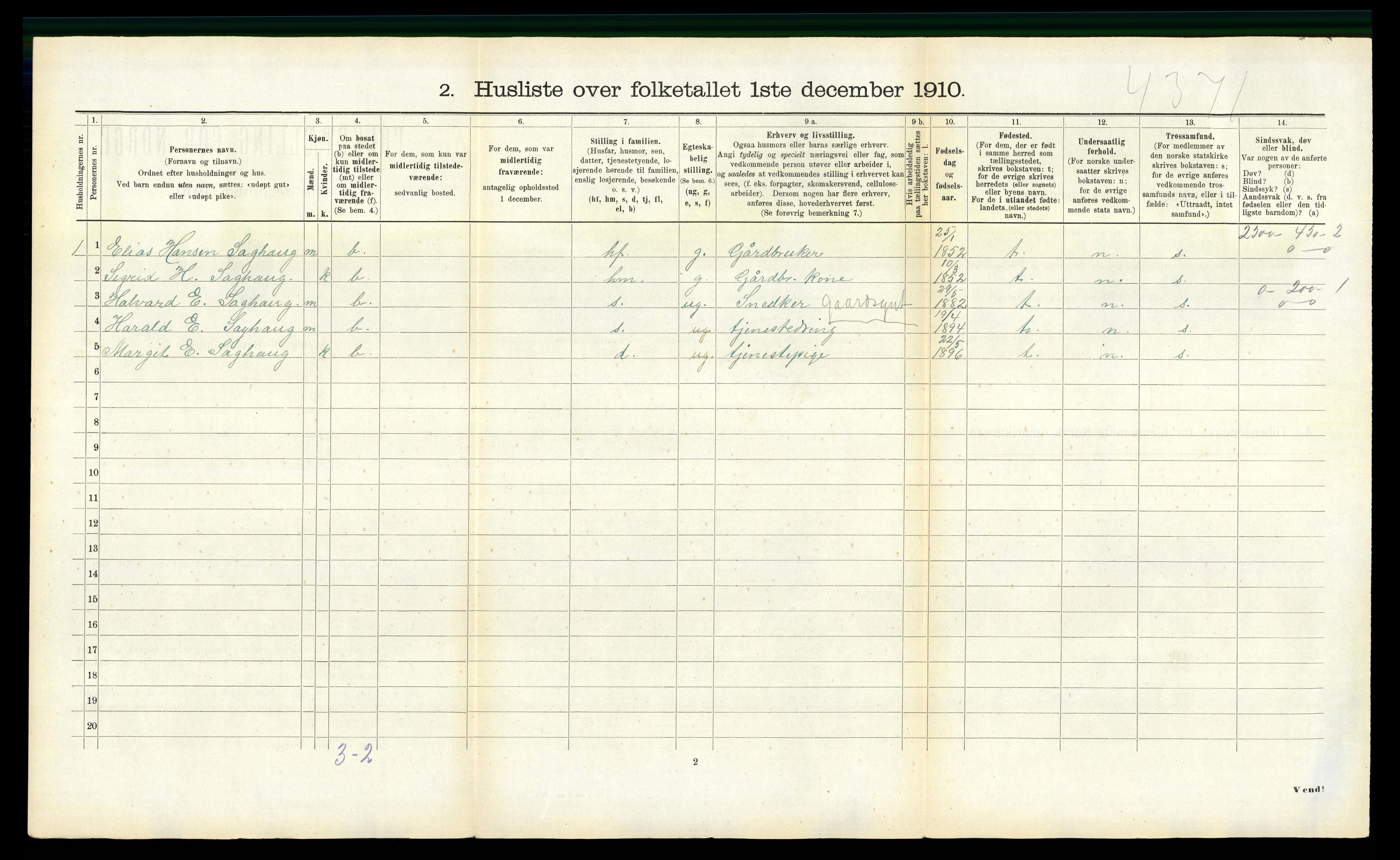 RA, 1910 census for Masfjorden, 1910, p. 119