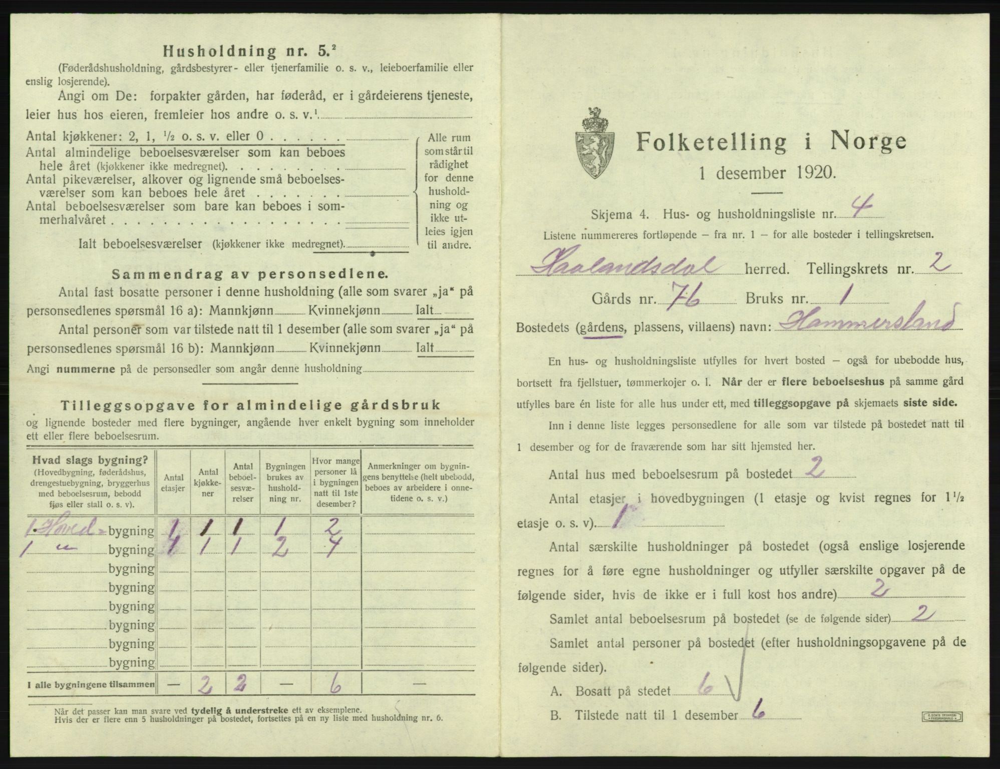 SAB, 1920 census for Hålandsdal, 1920, p. 66