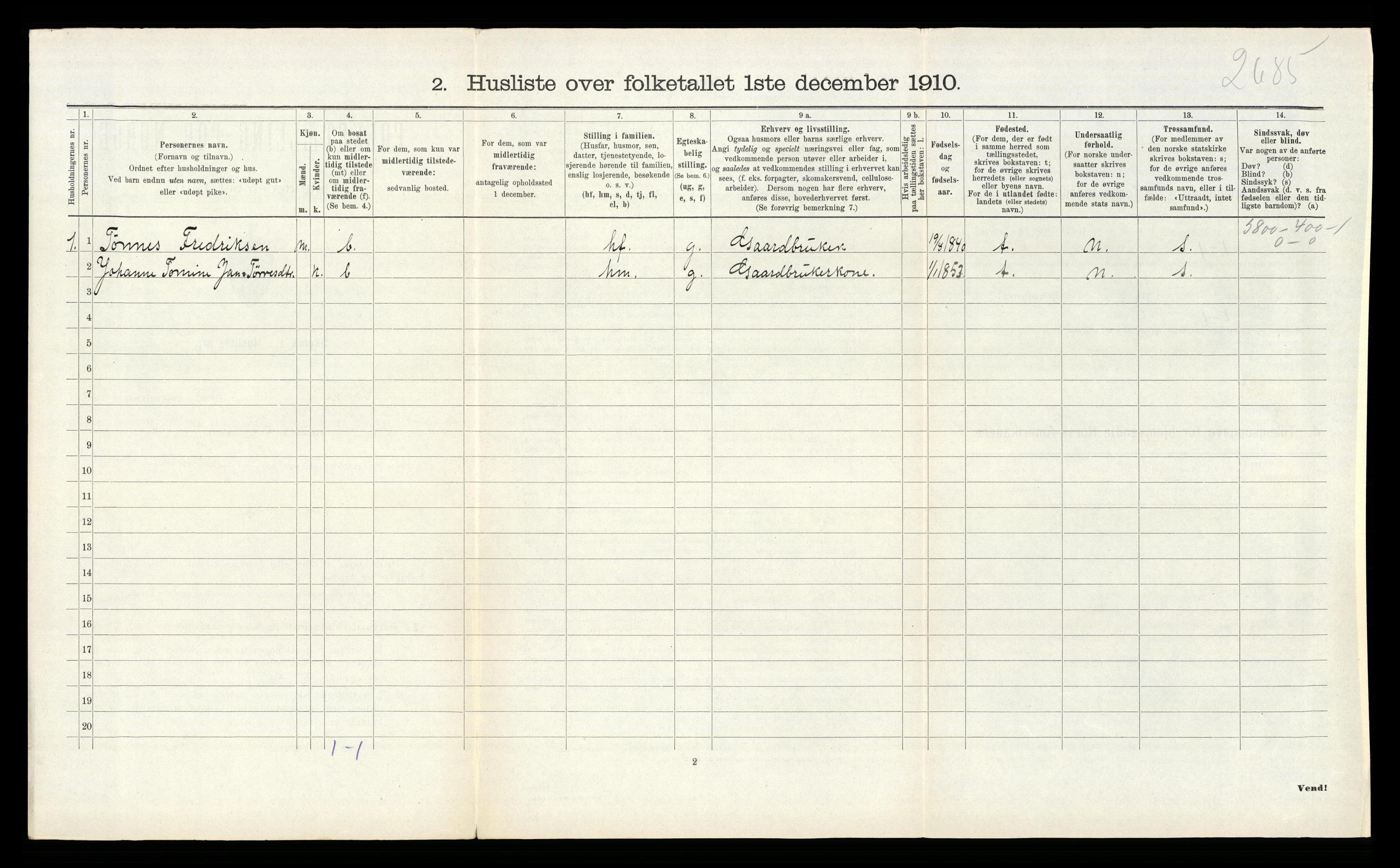 RA, 1910 census for Søgne, 1910, p. 1195