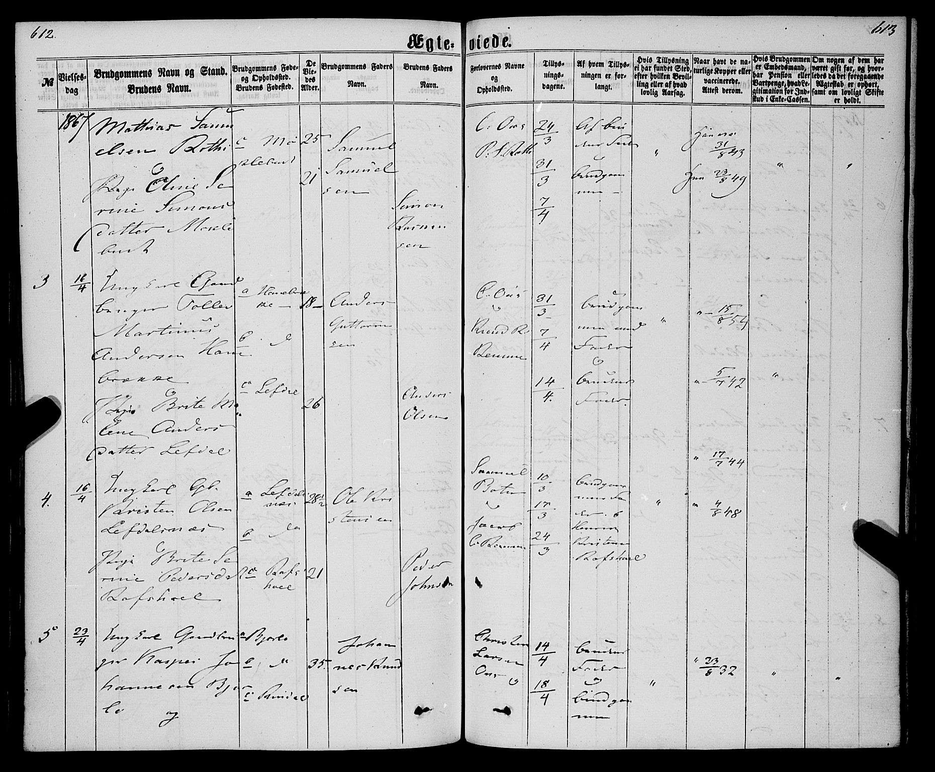 Eid sokneprestembete, AV/SAB-A-82301/H/Haa/Haaa/L0009: Parish register (official) no. A 9, 1861-1868, p. 612-613