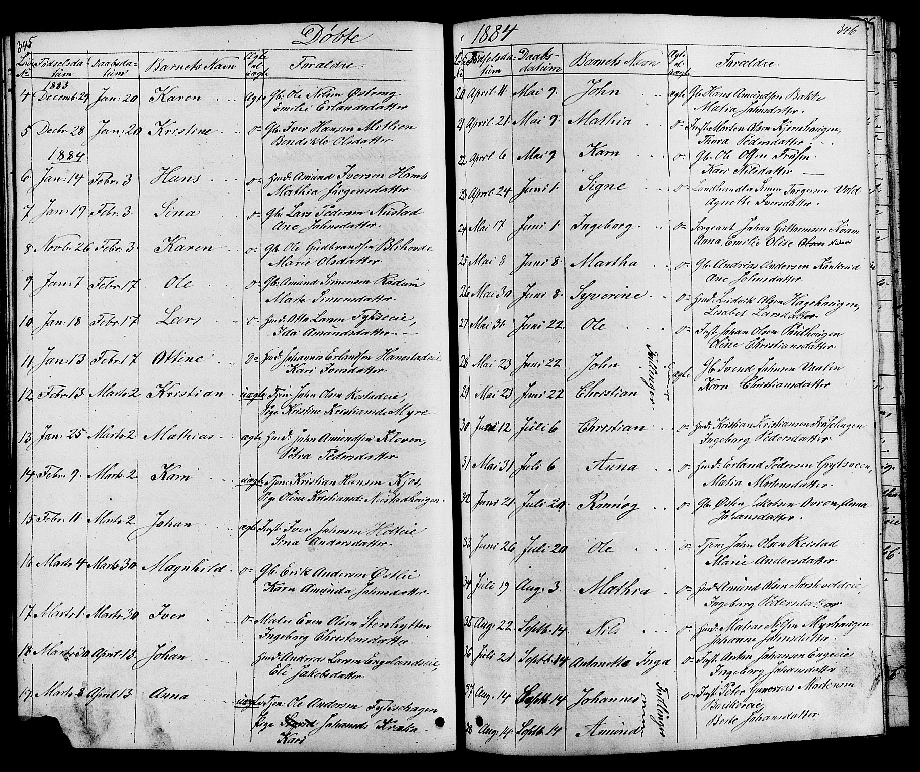 Østre Gausdal prestekontor, SAH/PREST-092/H/Ha/Hab/L0001: Parish register (copy) no. 1, 1863-1893, p. 345-346