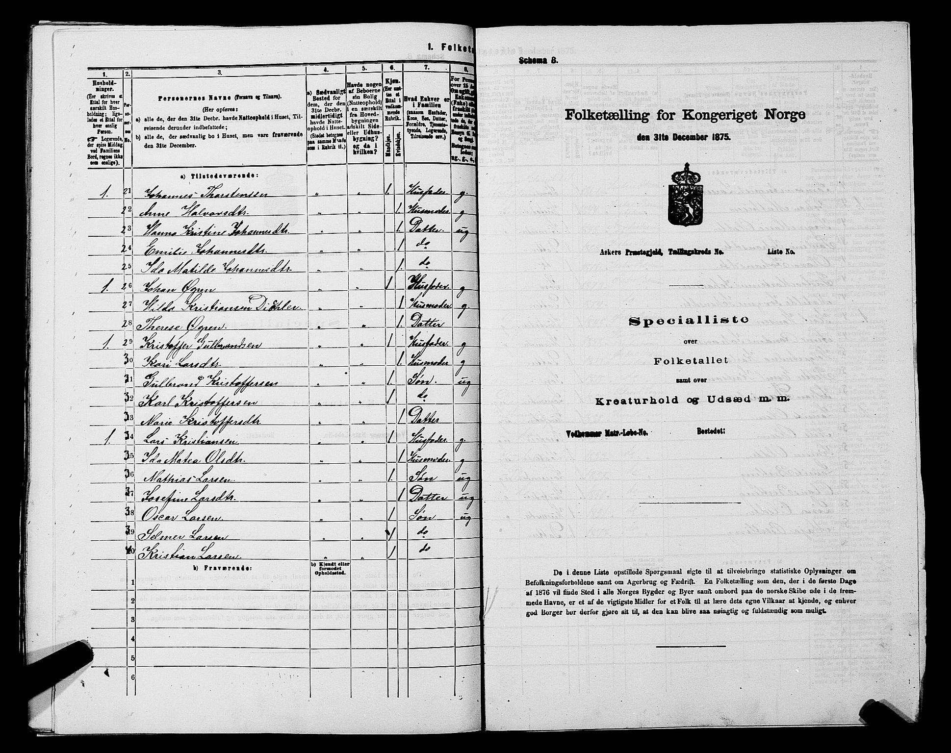 RA, 1875 census for 0220P Asker, 1875, p. 1426