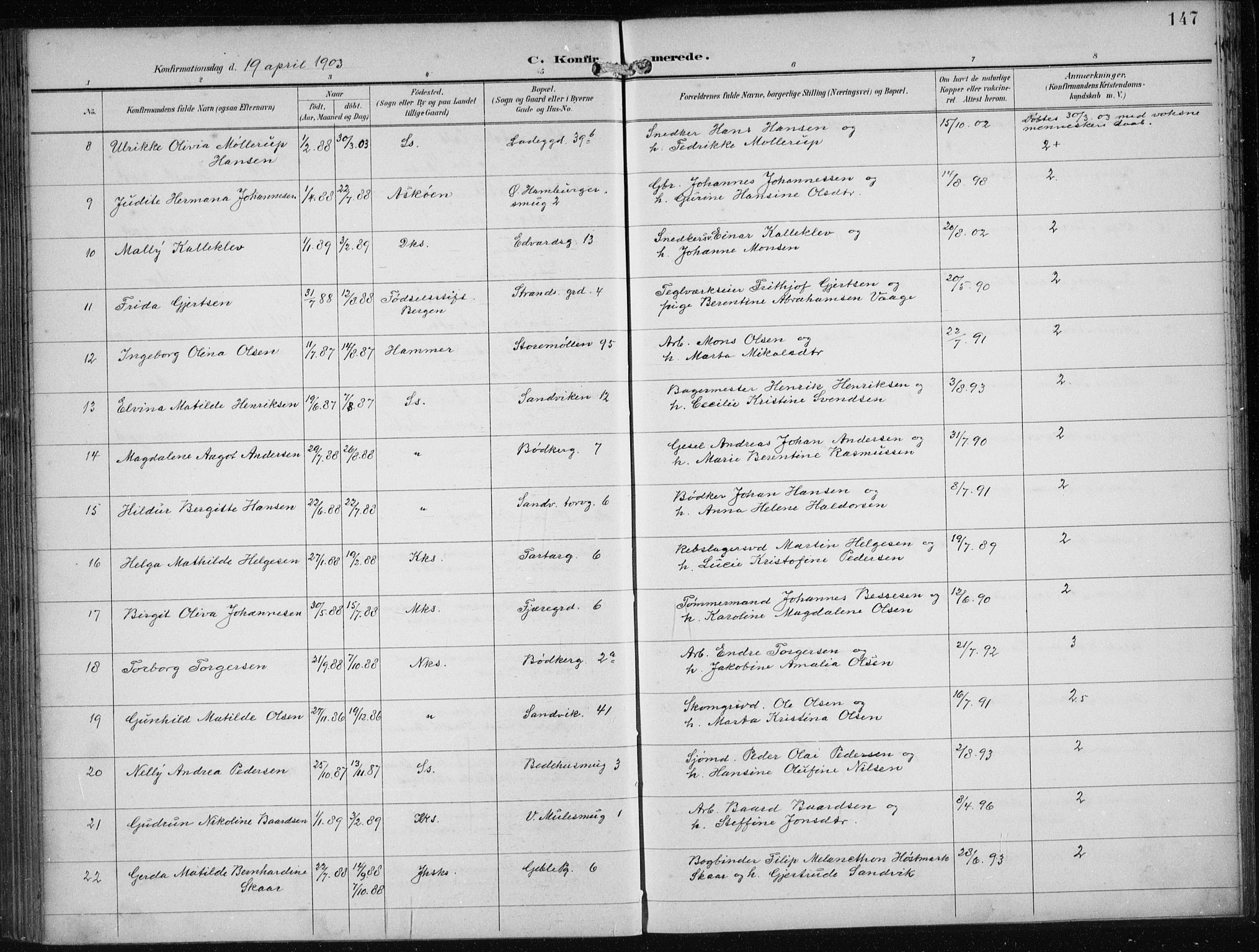 Sandviken Sokneprestembete, AV/SAB-A-77601/H/Ha/L0010: Parish register (official) no. C 1, 1895-1905, p. 147