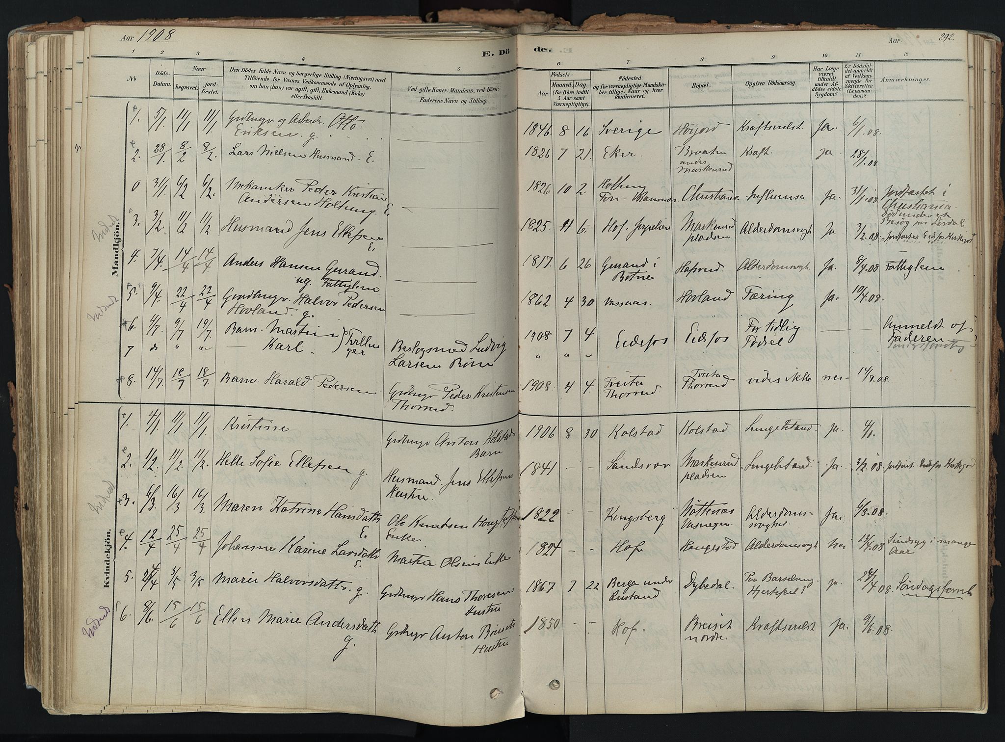 Hof kirkebøker, AV/SAKO-A-64/F/Fa/L0007: Parish register (official) no. I 7, 1878-1940, p. 292