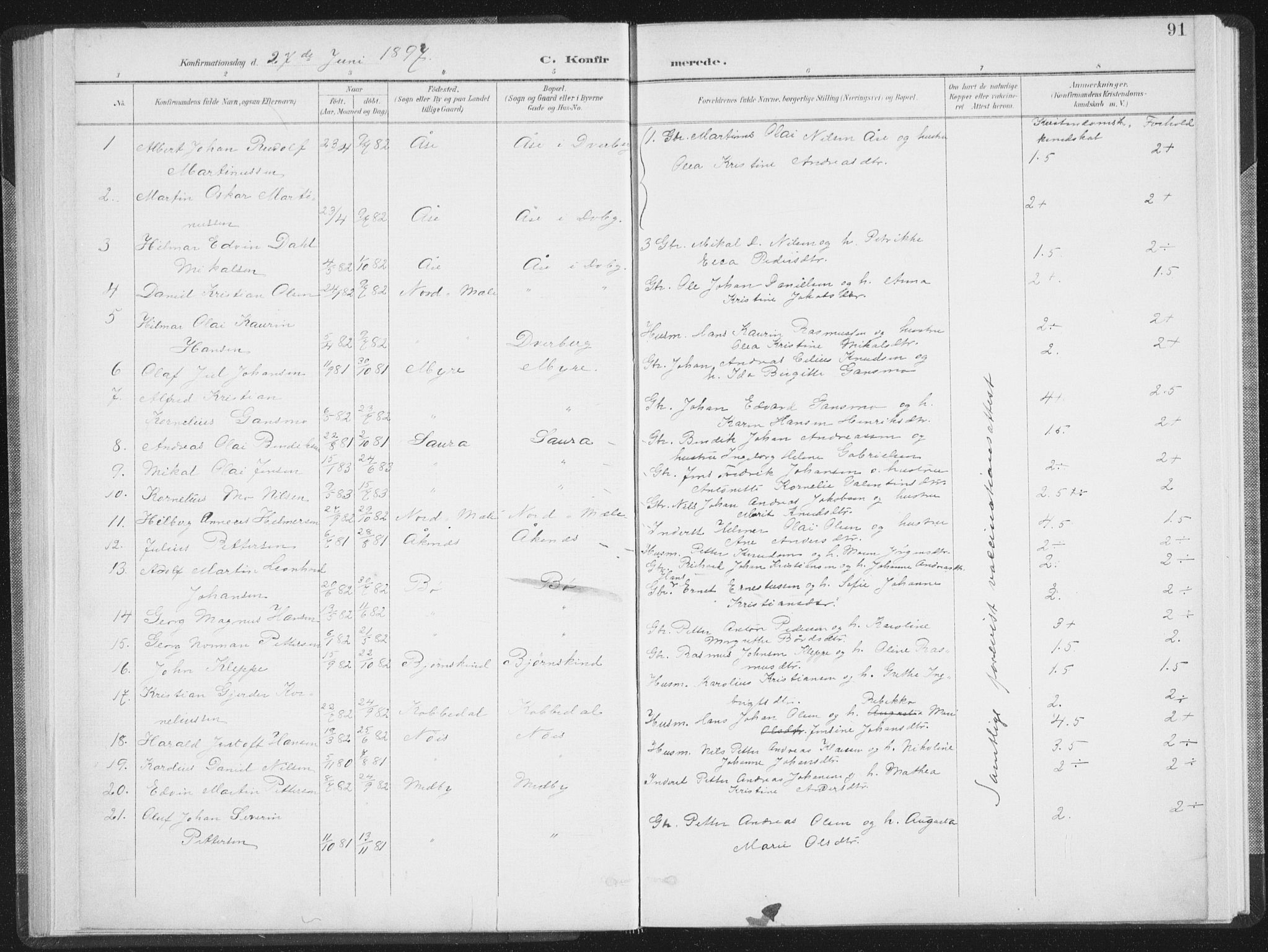 Ministerialprotokoller, klokkerbøker og fødselsregistre - Nordland, SAT/A-1459/897/L1400: Parish register (official) no. 897A07, 1897-1908, p. 91