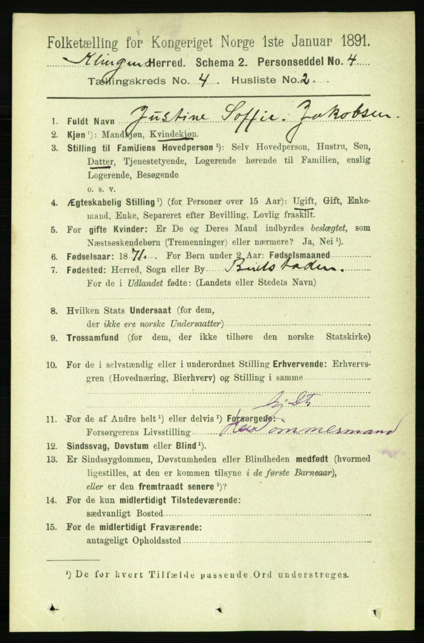 RA, 1891 census for 1746 Klinga, 1891, p. 1160