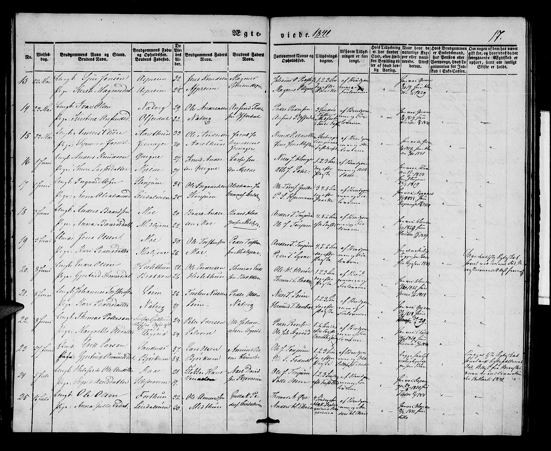 Lærdal sokneprestembete, AV/SAB-A-81201: Parish register (official) no. A 8, 1834-1853, p. 17