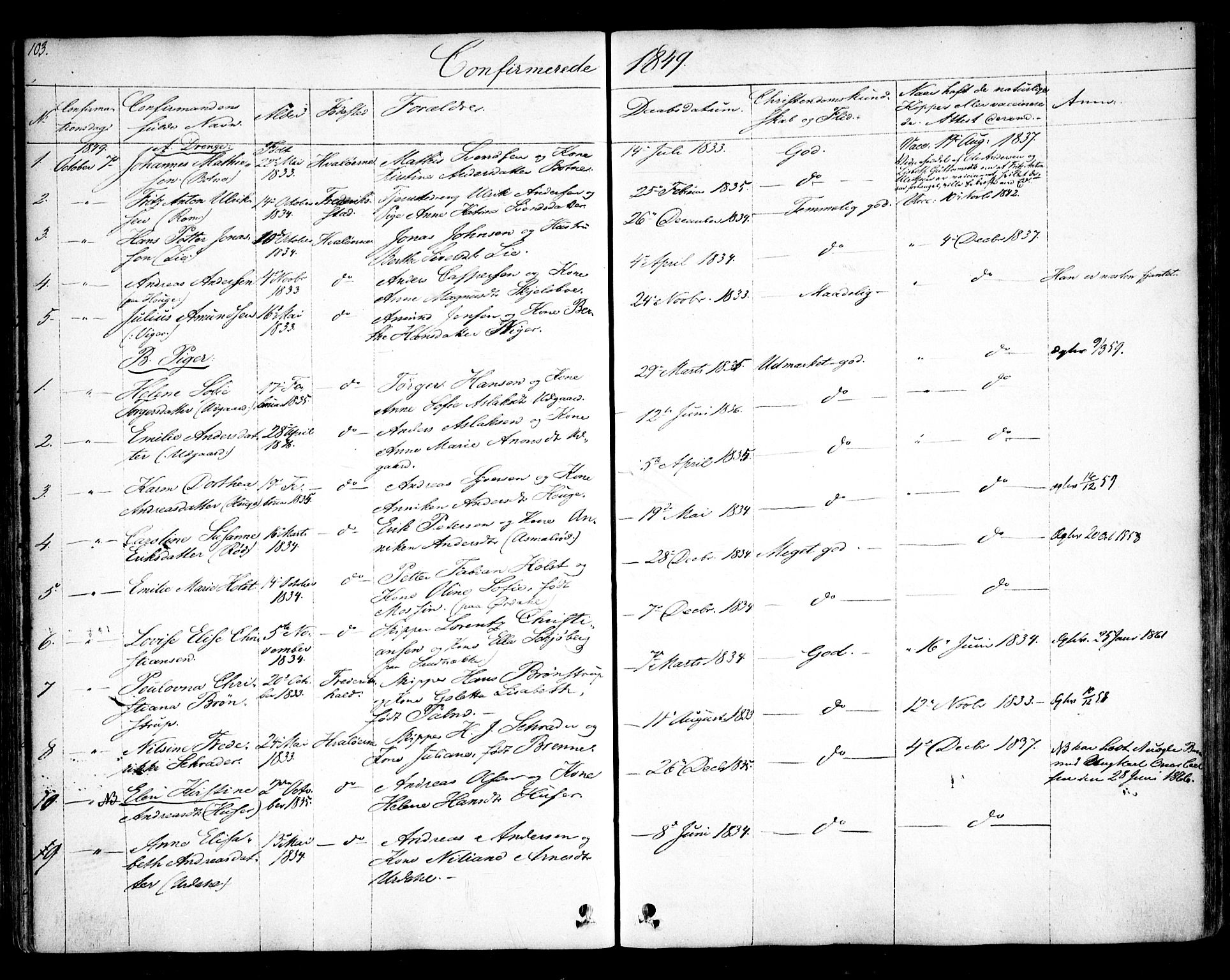 Hvaler prestekontor Kirkebøker, AV/SAO-A-2001/F/Fa/L0006: Parish register (official) no. I 6, 1846-1863, p. 103