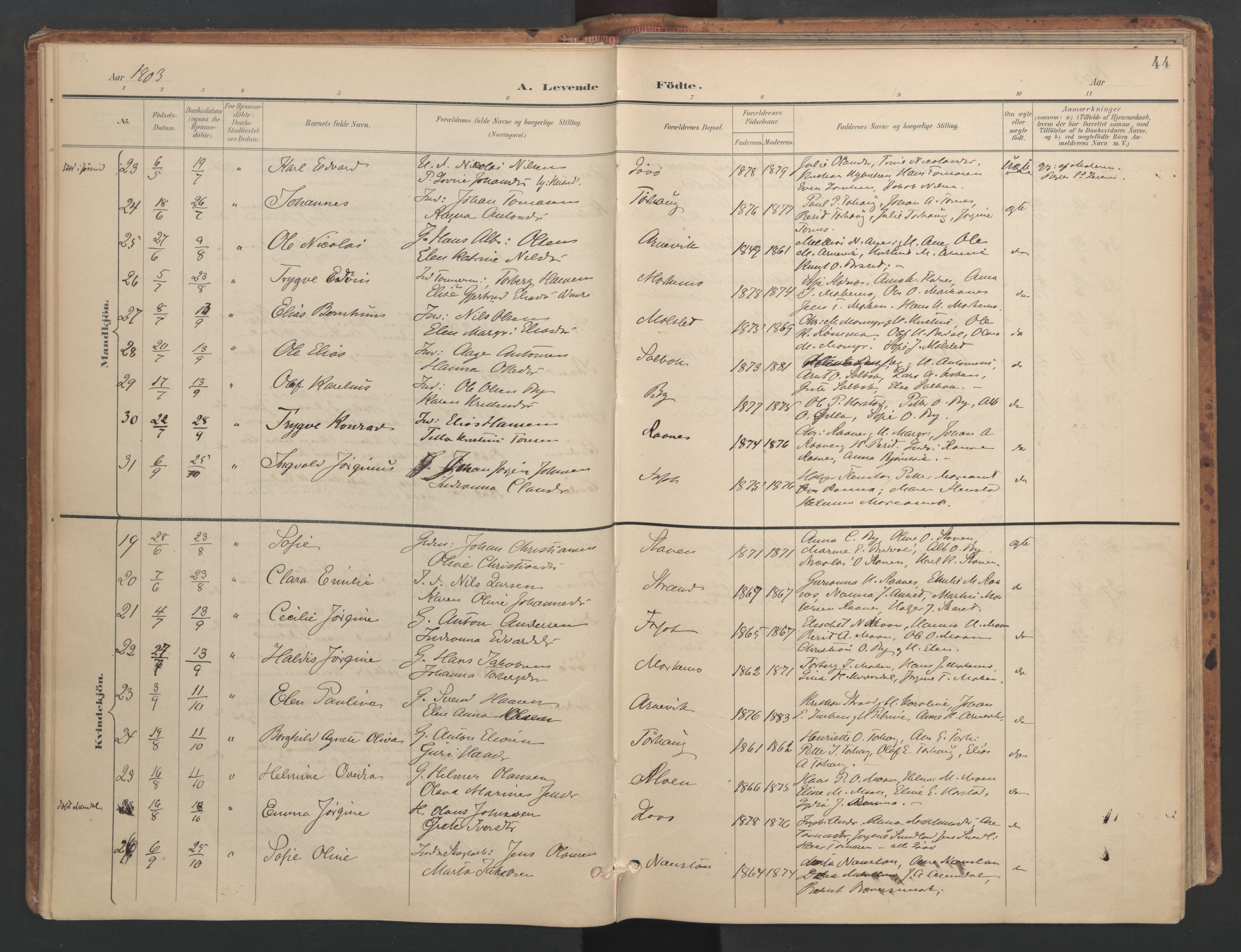 Ministerialprotokoller, klokkerbøker og fødselsregistre - Sør-Trøndelag, SAT/A-1456/655/L0681: Parish register (official) no. 655A10, 1895-1907, p. 44