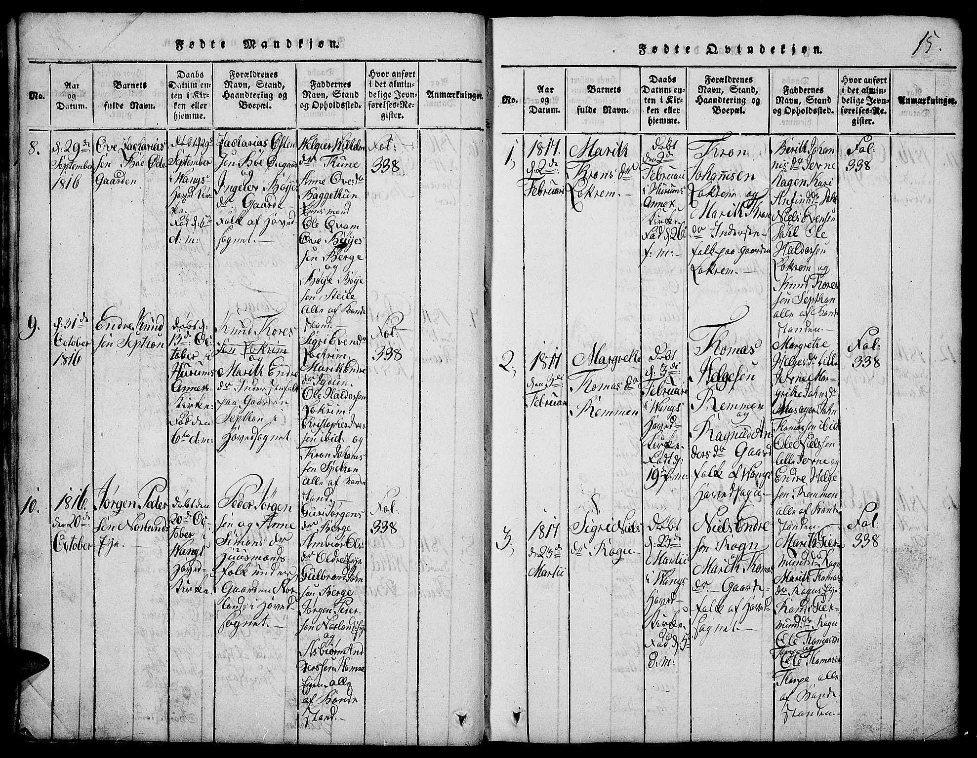 Vang prestekontor, Valdres, SAH/PREST-140/H/Hb/L0002: Parish register (copy) no. 2, 1814-1889, p. 15