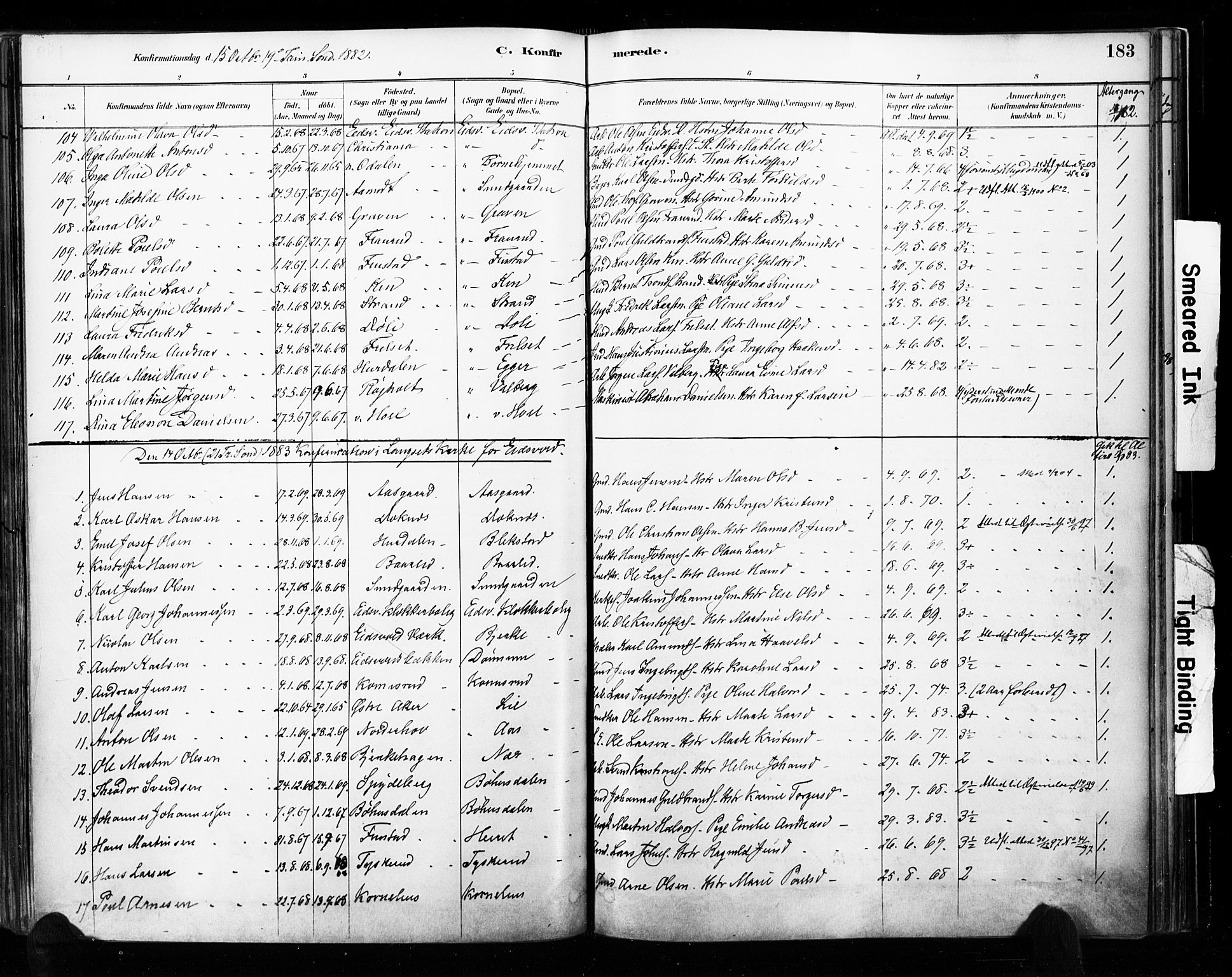 Eidsvoll prestekontor Kirkebøker, SAO/A-10888/F/Fa/L0002: Parish register (official) no. I 2, 1882-1895, p. 183