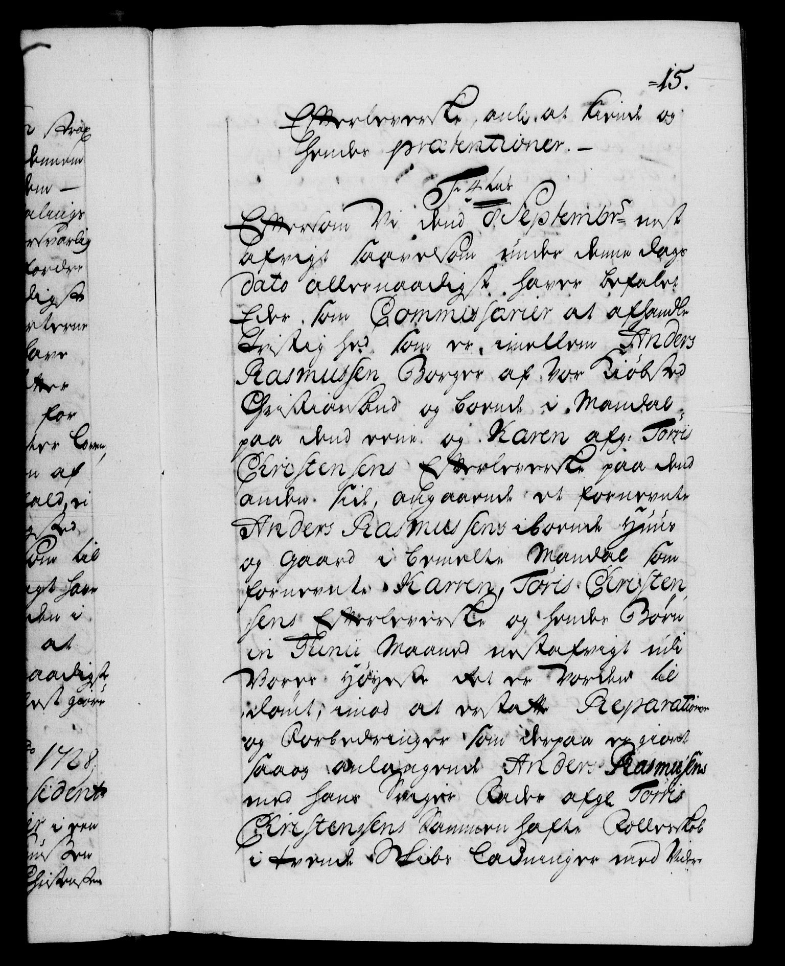 Danske Kanselli 1572-1799, AV/RA-EA-3023/F/Fc/Fca/Fcab/L0024: Norske tegnelser, 1728-1730, p. 15a