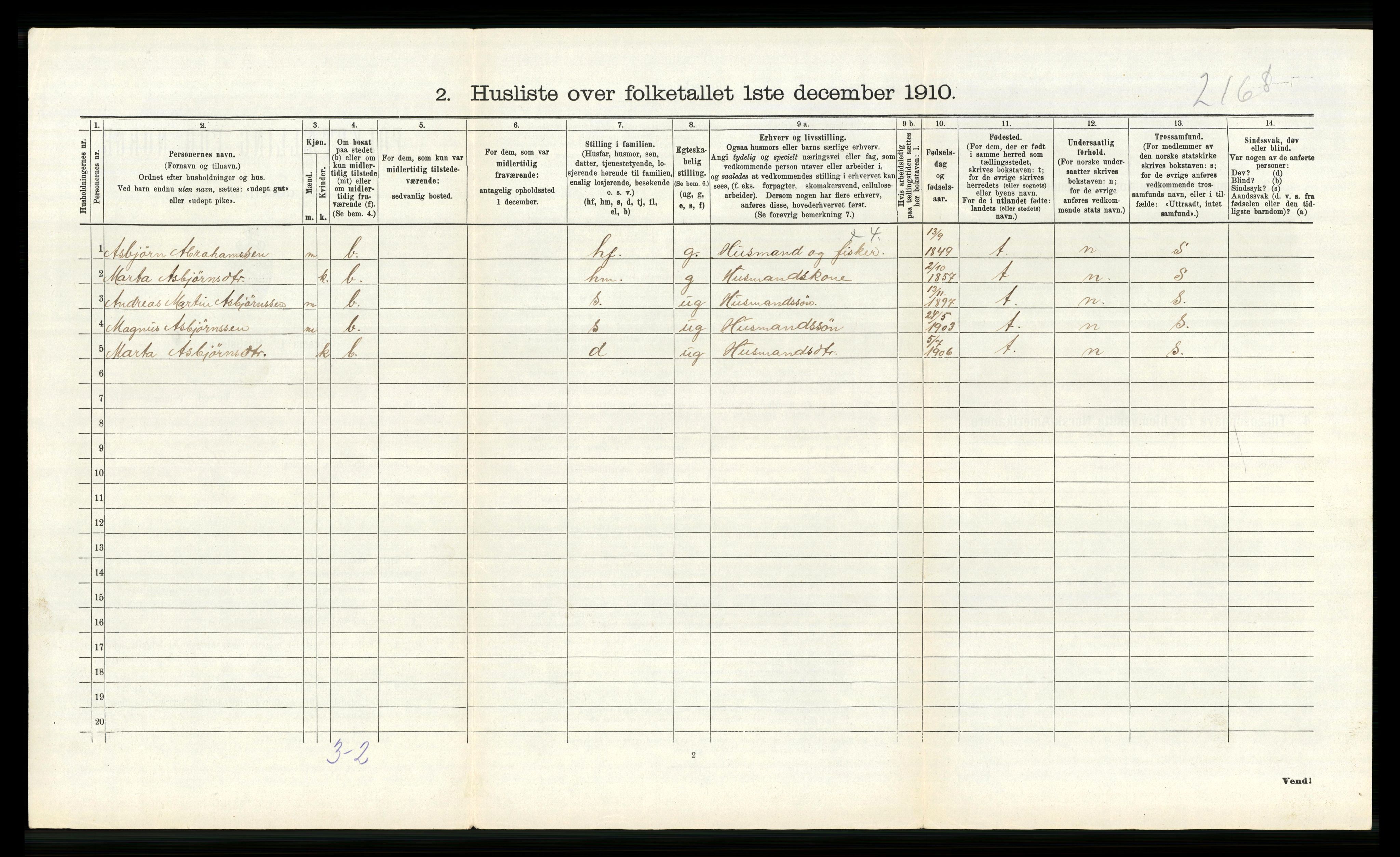 RA, 1910 census for Fitjar, 1910, p. 450