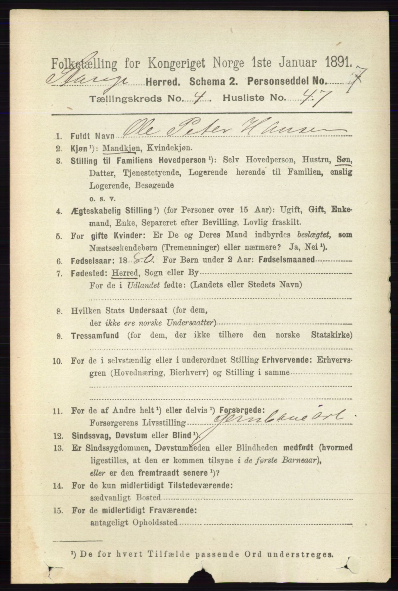 RA, 1891 census for 0417 Stange, 1891, p. 2723