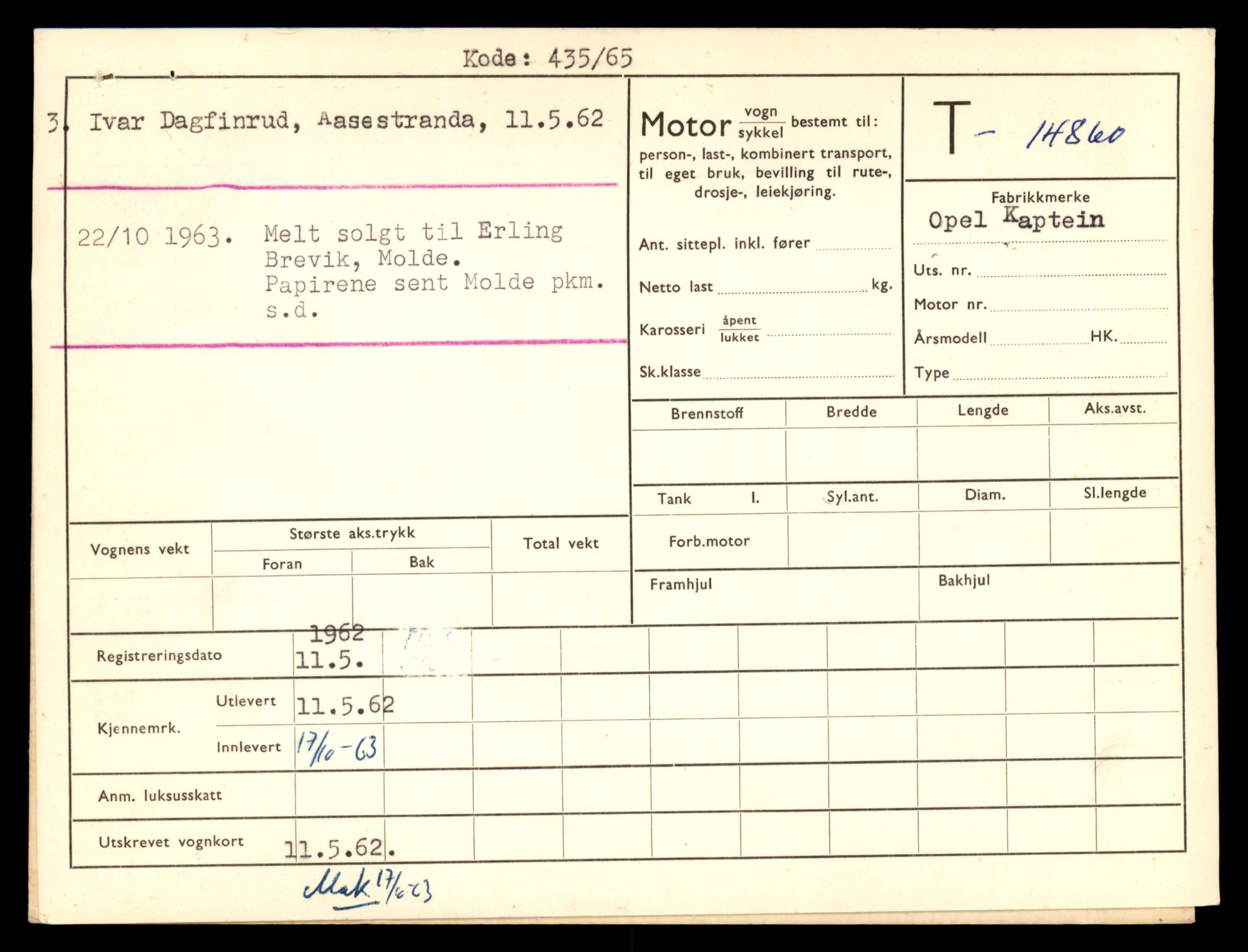 Møre og Romsdal vegkontor - Ålesund trafikkstasjon, AV/SAT-A-4099/F/Fe/L0048: Registreringskort for kjøretøy T 14721 - T 14863, 1927-1998, p. 3207