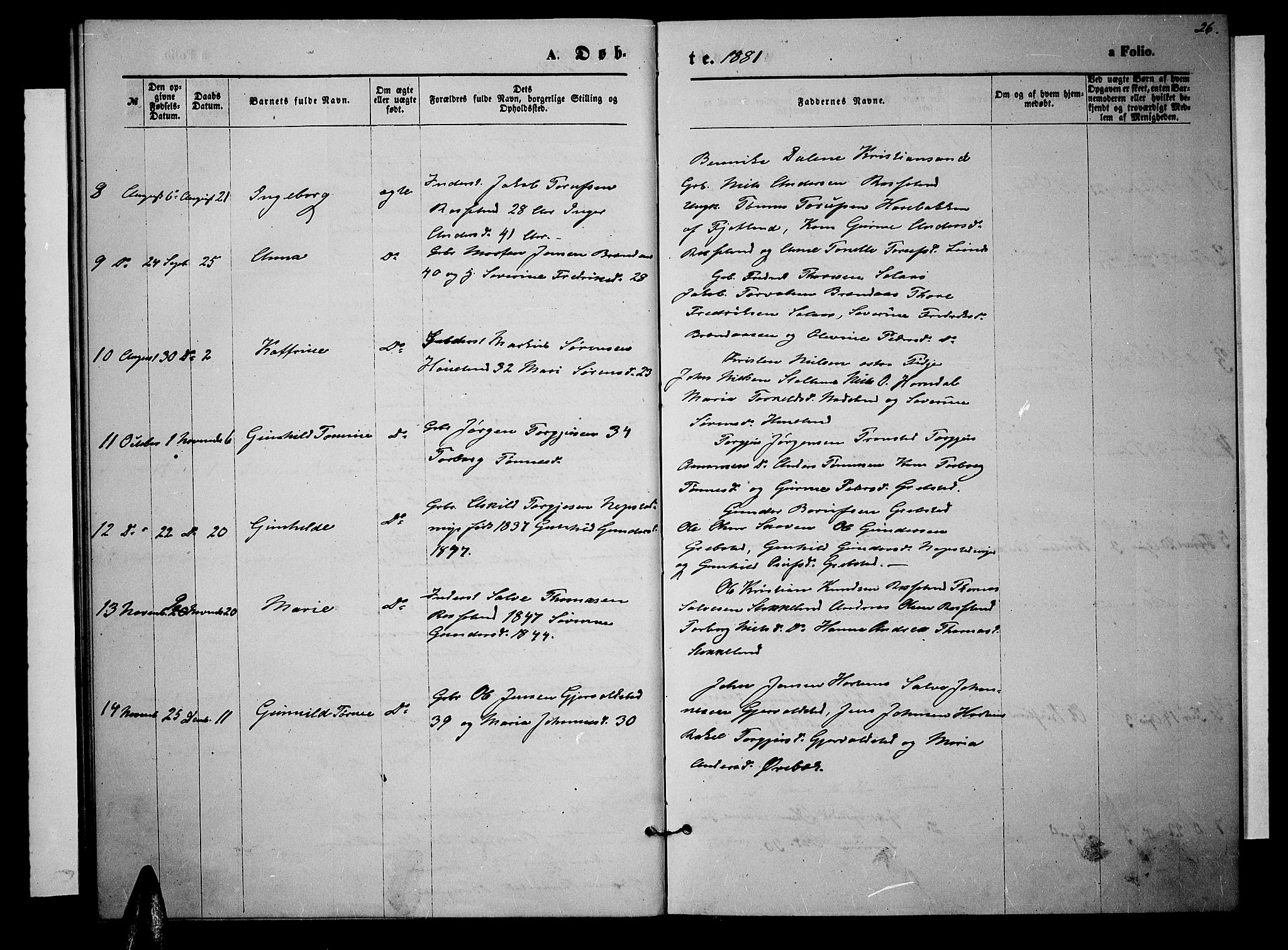 Søgne sokneprestkontor, SAK/1111-0037/F/Fb/Fba/L0003: Parish register (copy) no. B 3, 1874-1887, p. 26