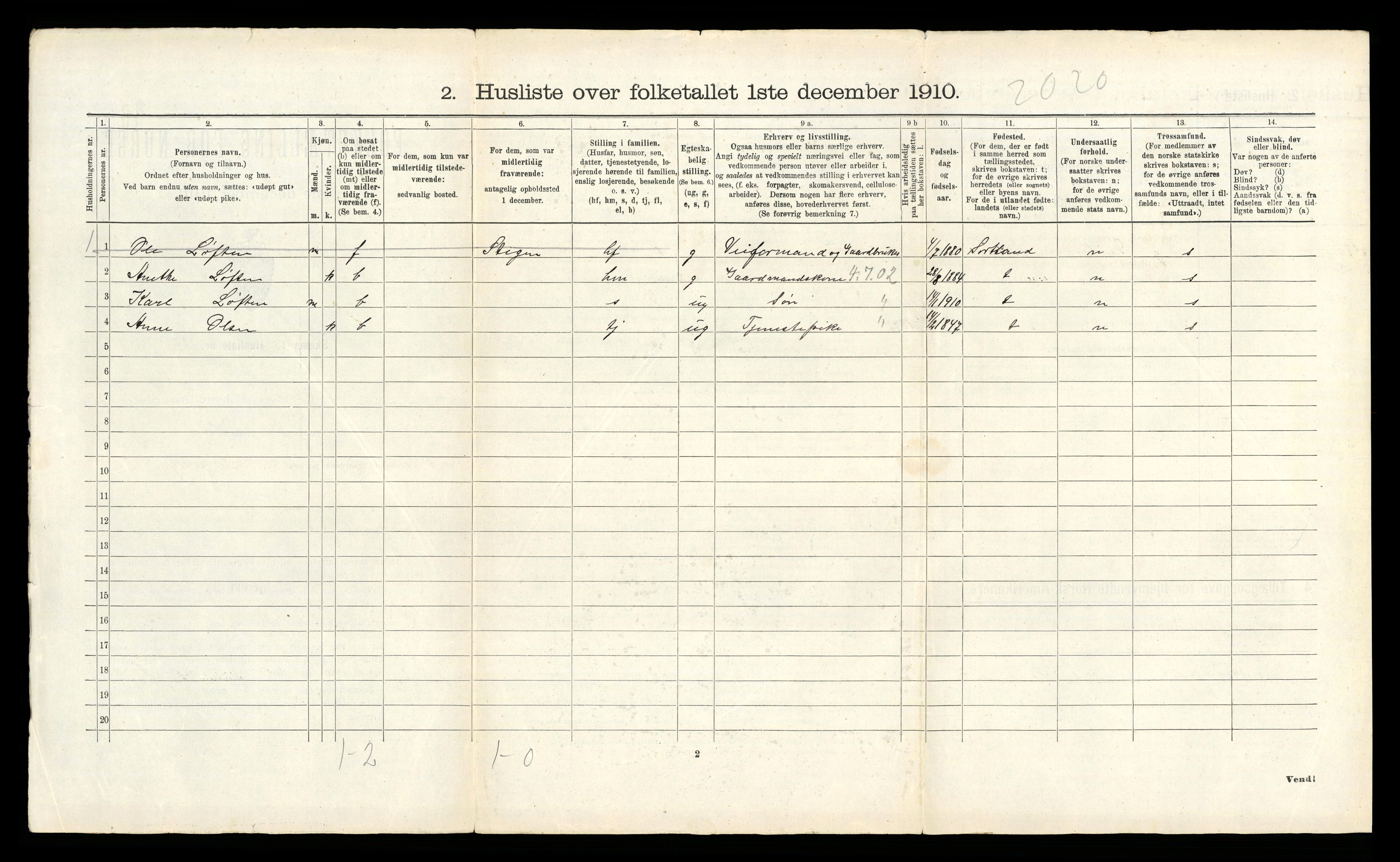 RA, 1910 census for Bodin, 1910, p. 872