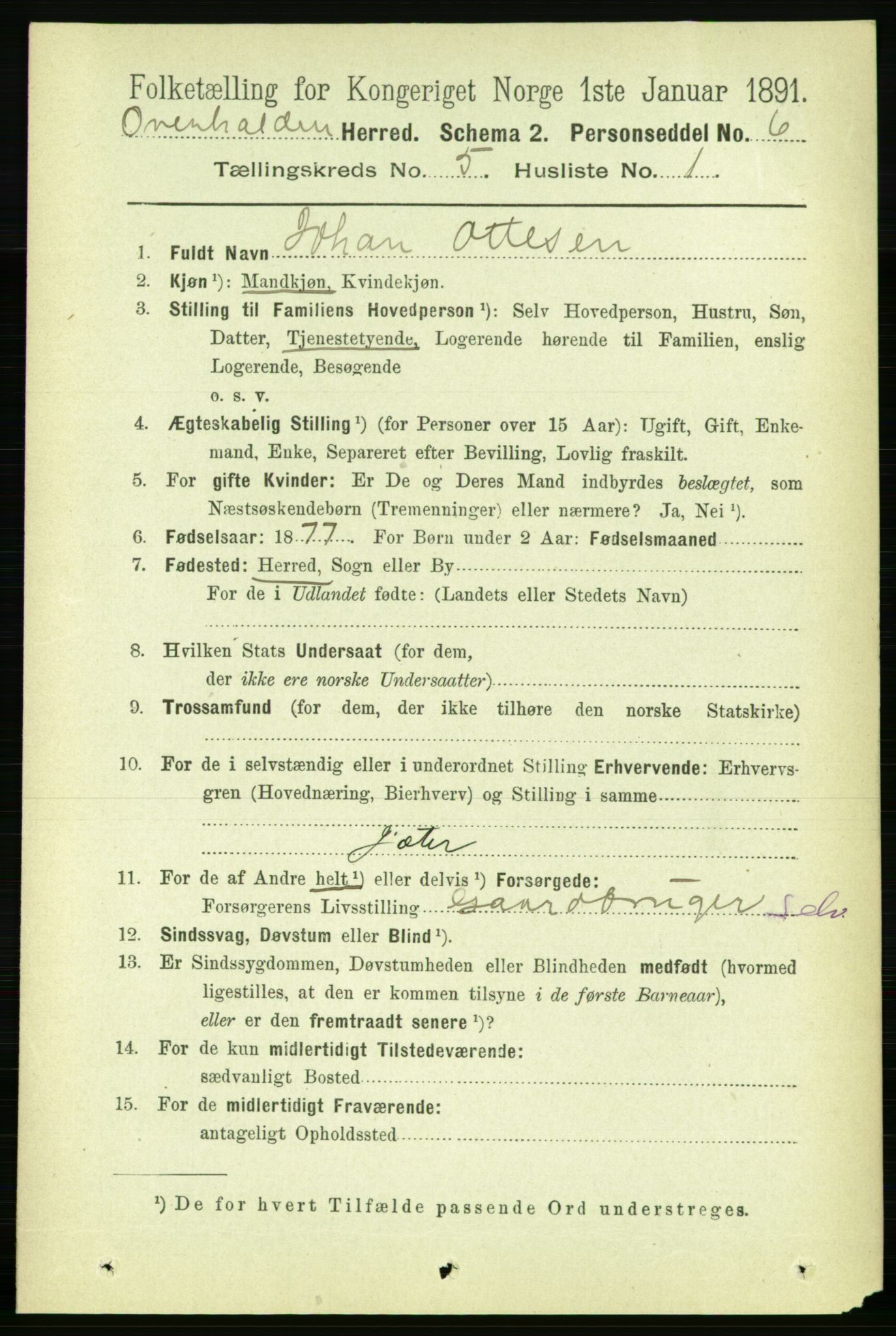 RA, 1891 census for 1744 Overhalla, 1891, p. 1676