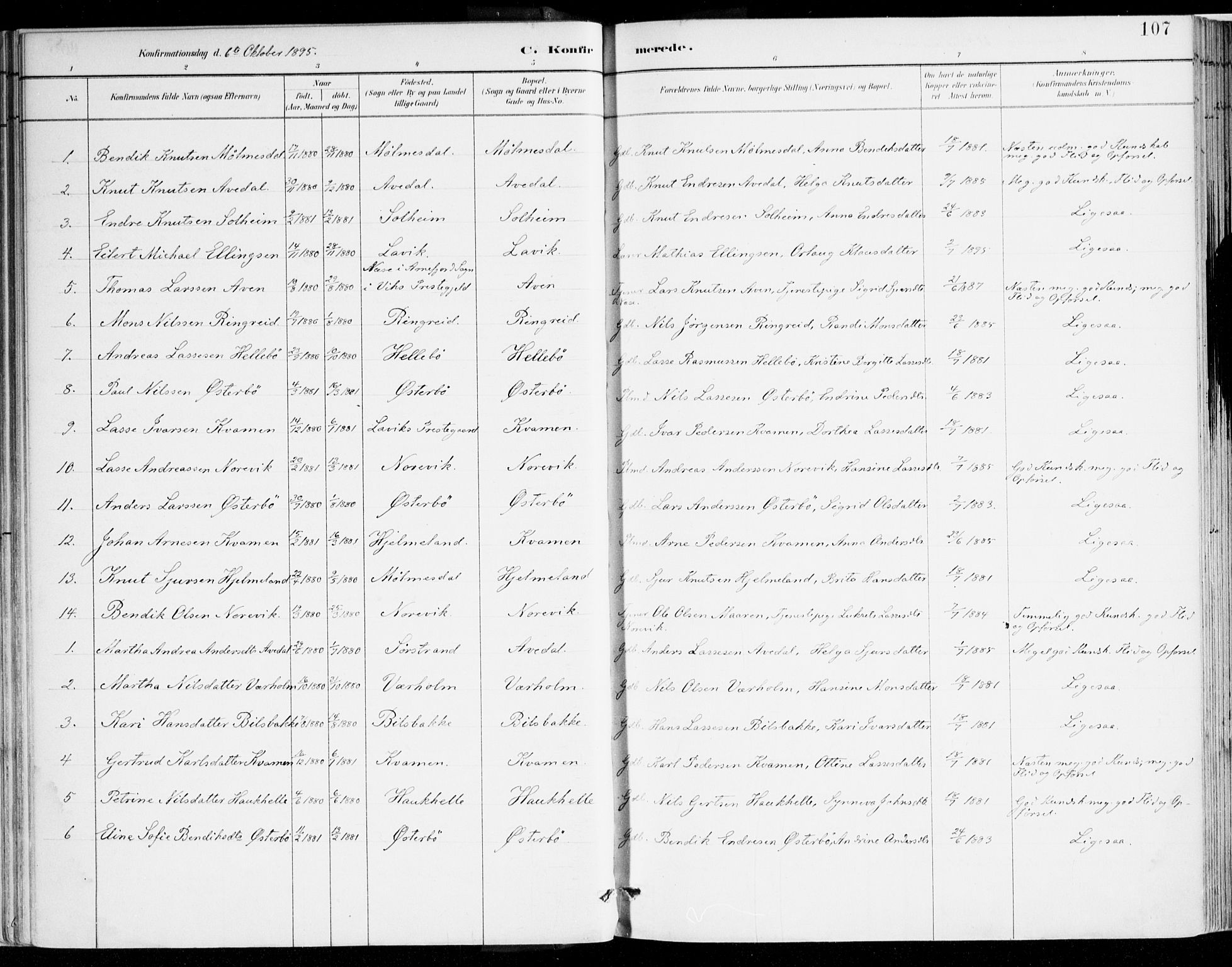 Lavik sokneprestembete, AV/SAB-A-80901: Parish register (official) no. B 1, 1882-1908, p. 107