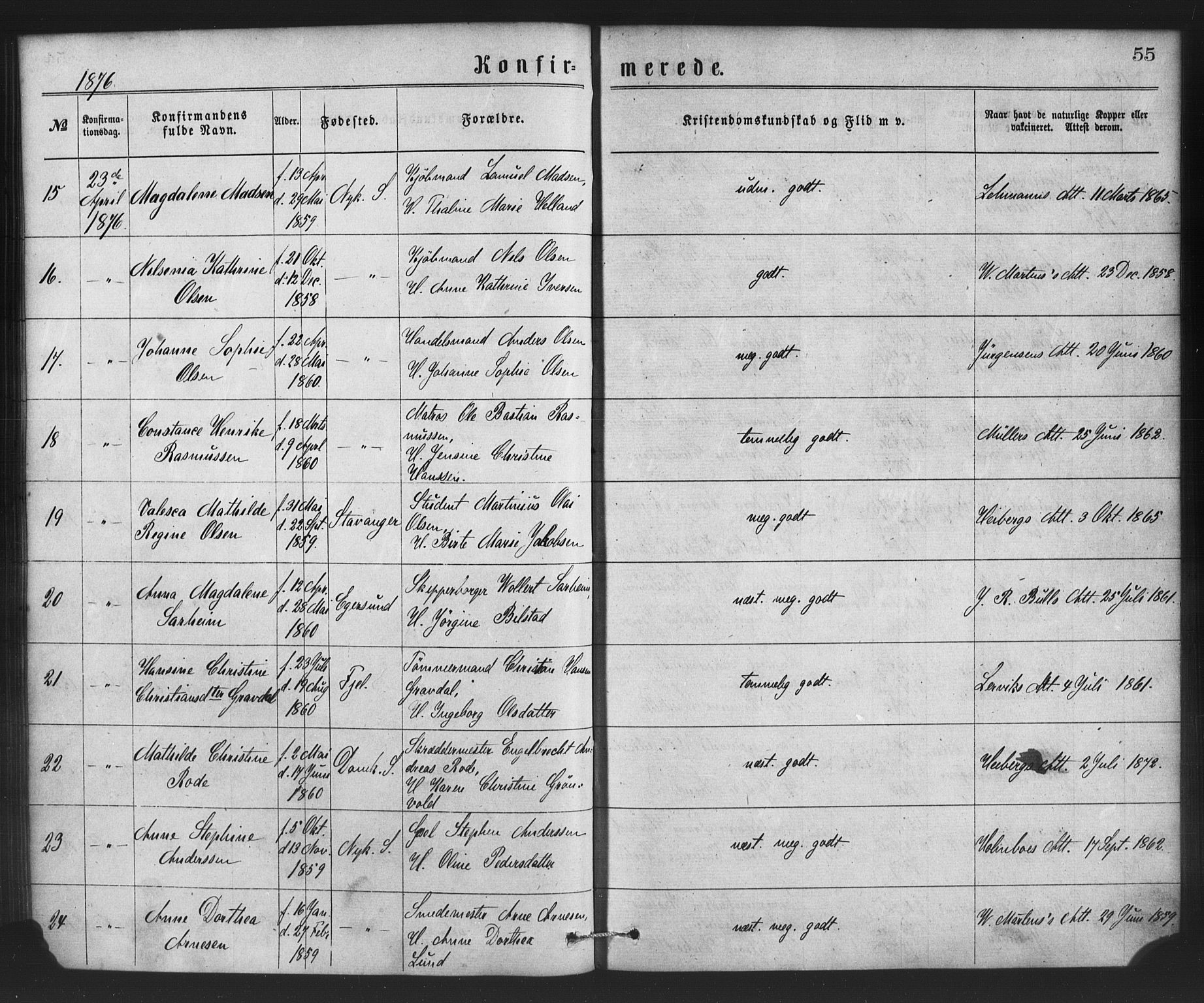 Nykirken Sokneprestembete, SAB/A-77101/H/Haa/L0026: Parish register (official) no. C 5, 1870-1886, p. 55