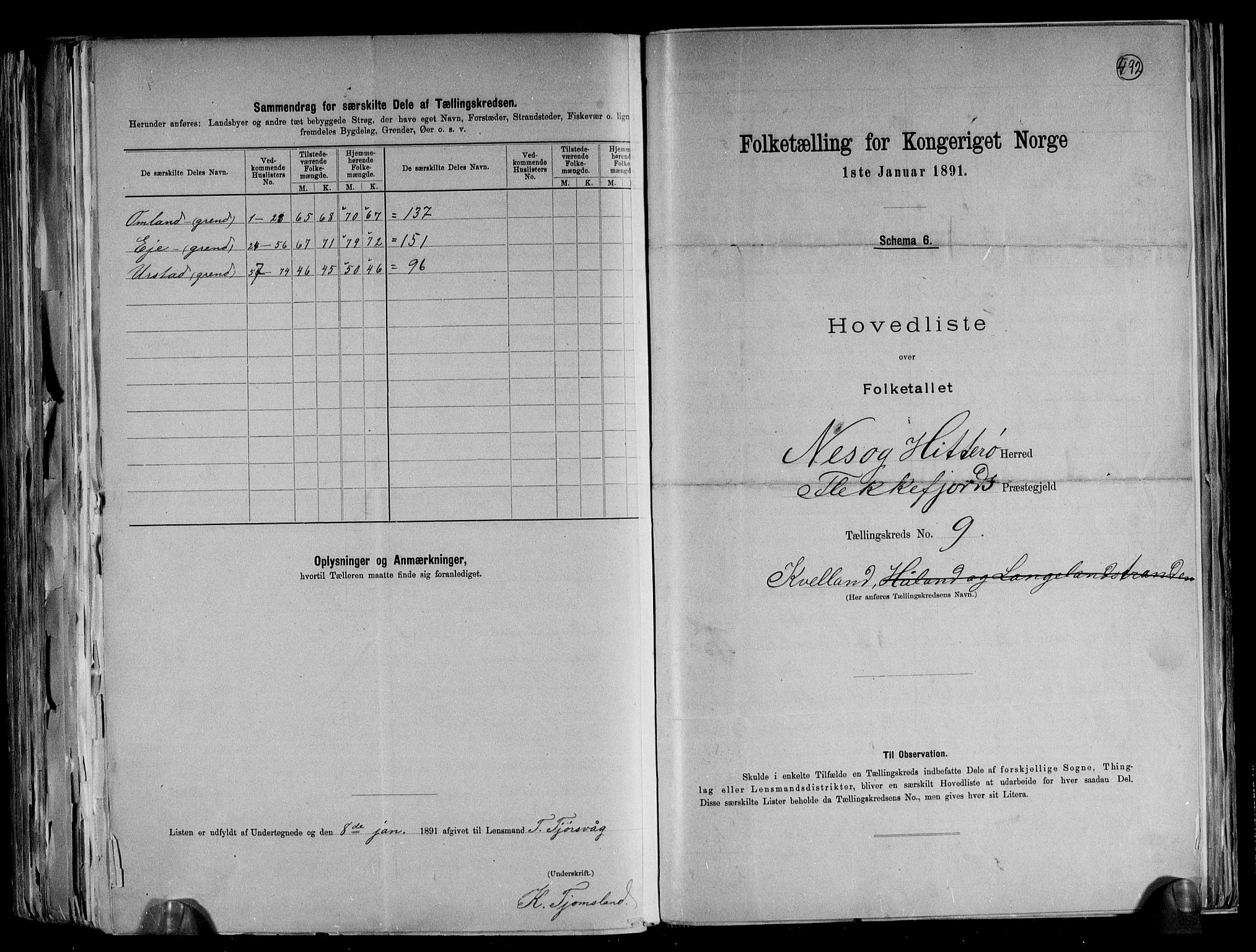 RA, 1891 census for 1043 Hidra og Nes, 1891, p. 22