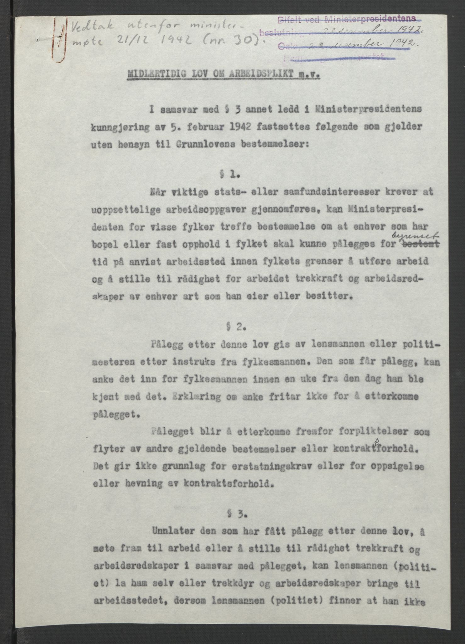 NS-administrasjonen 1940-1945 (Statsrådsekretariatet, de kommisariske statsråder mm), AV/RA-S-4279/D/Db/L0090: Foredrag til vedtak utenfor ministermøte, 1942-1945, p. 37