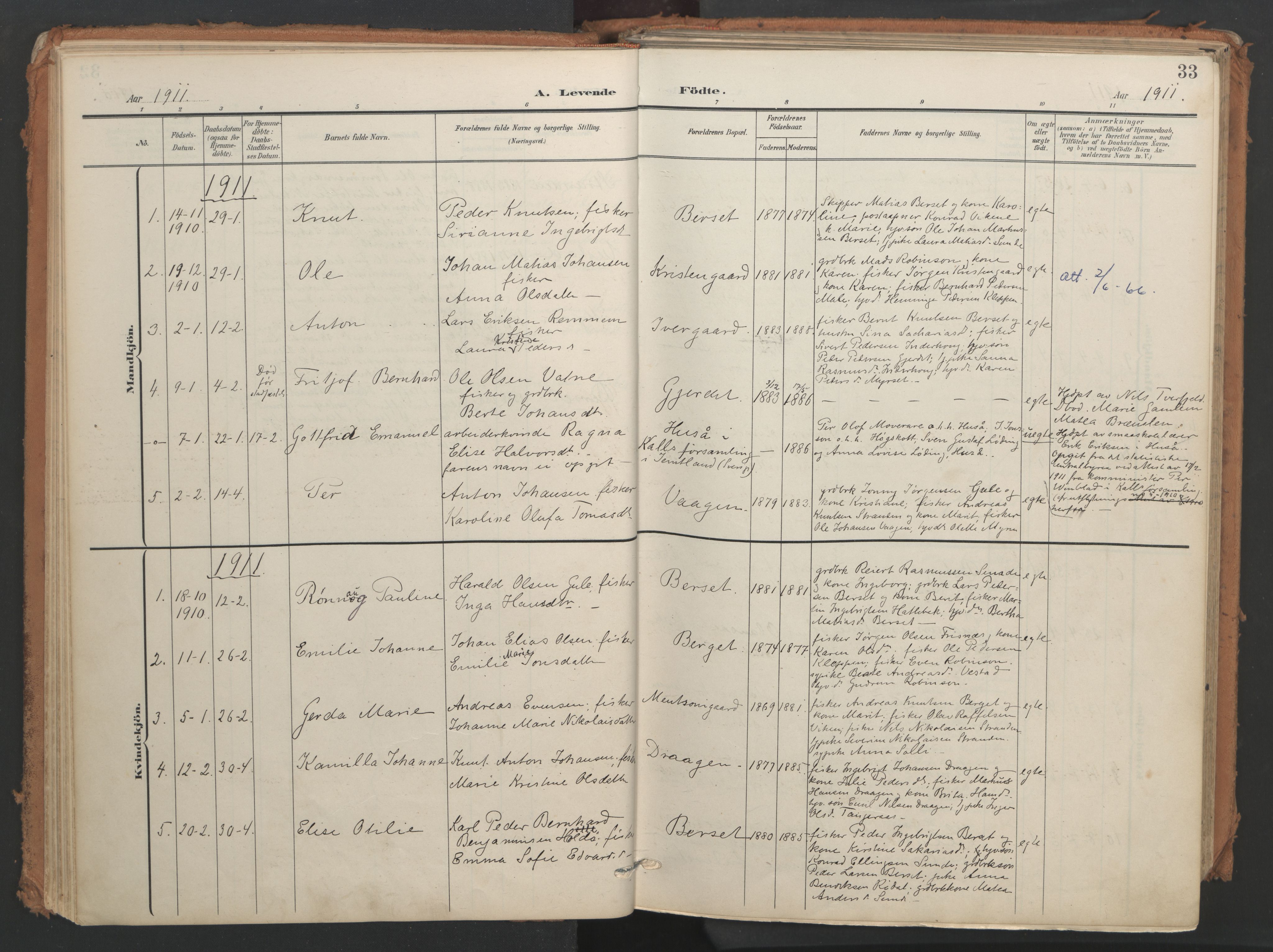 Ministerialprotokoller, klokkerbøker og fødselsregistre - Møre og Romsdal, SAT/A-1454/566/L0771: Parish register (official) no. 566A10, 1904-1929, p. 33