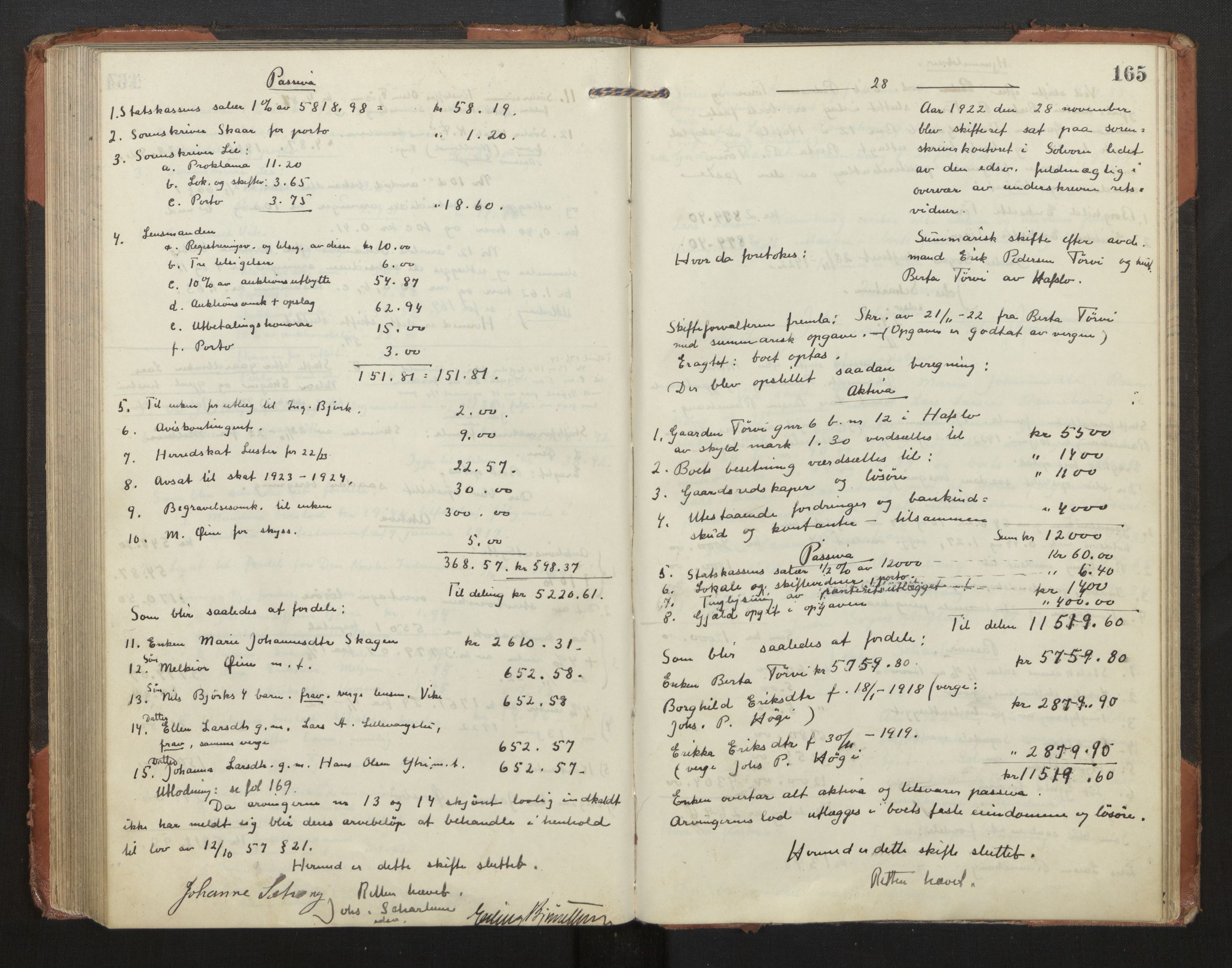 Indre Sogn tingrett, AV/SAB-A-3301/1/H/Hd/L0008: Skifteutlodningsprotokoll 8, 1912-1923, p. 164b-165a