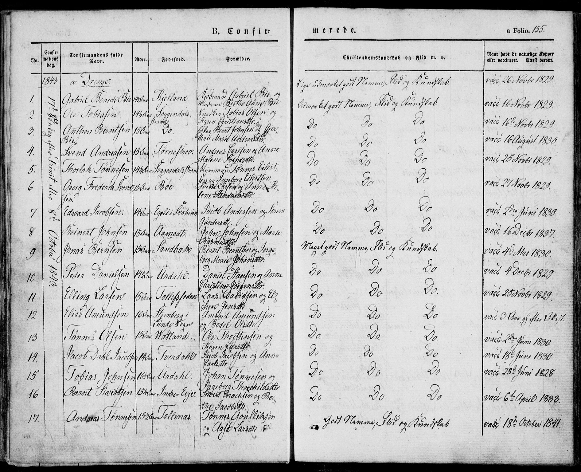 Sokndal sokneprestkontor, SAST/A-101808: Parish register (official) no. A 8.1, 1842-1857, p. 155