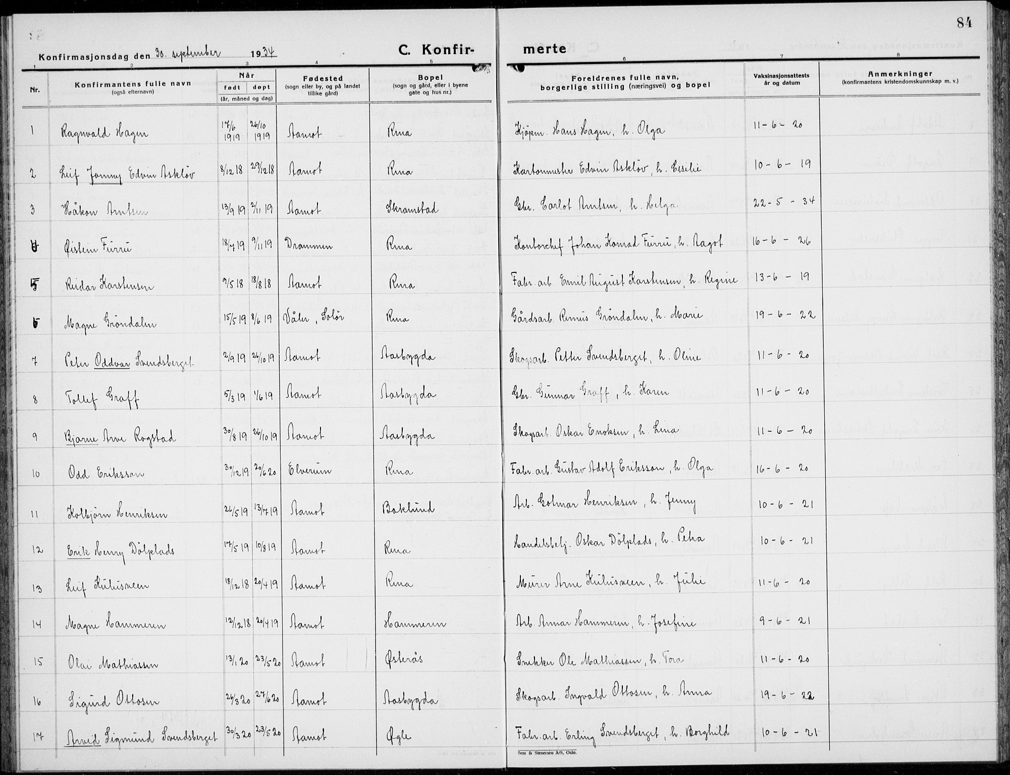 Åmot prestekontor, Hedmark, SAH/PREST-056/H/Ha/Hab/L0006: Parish register (copy) no. 6, 1930-1937, p. 84