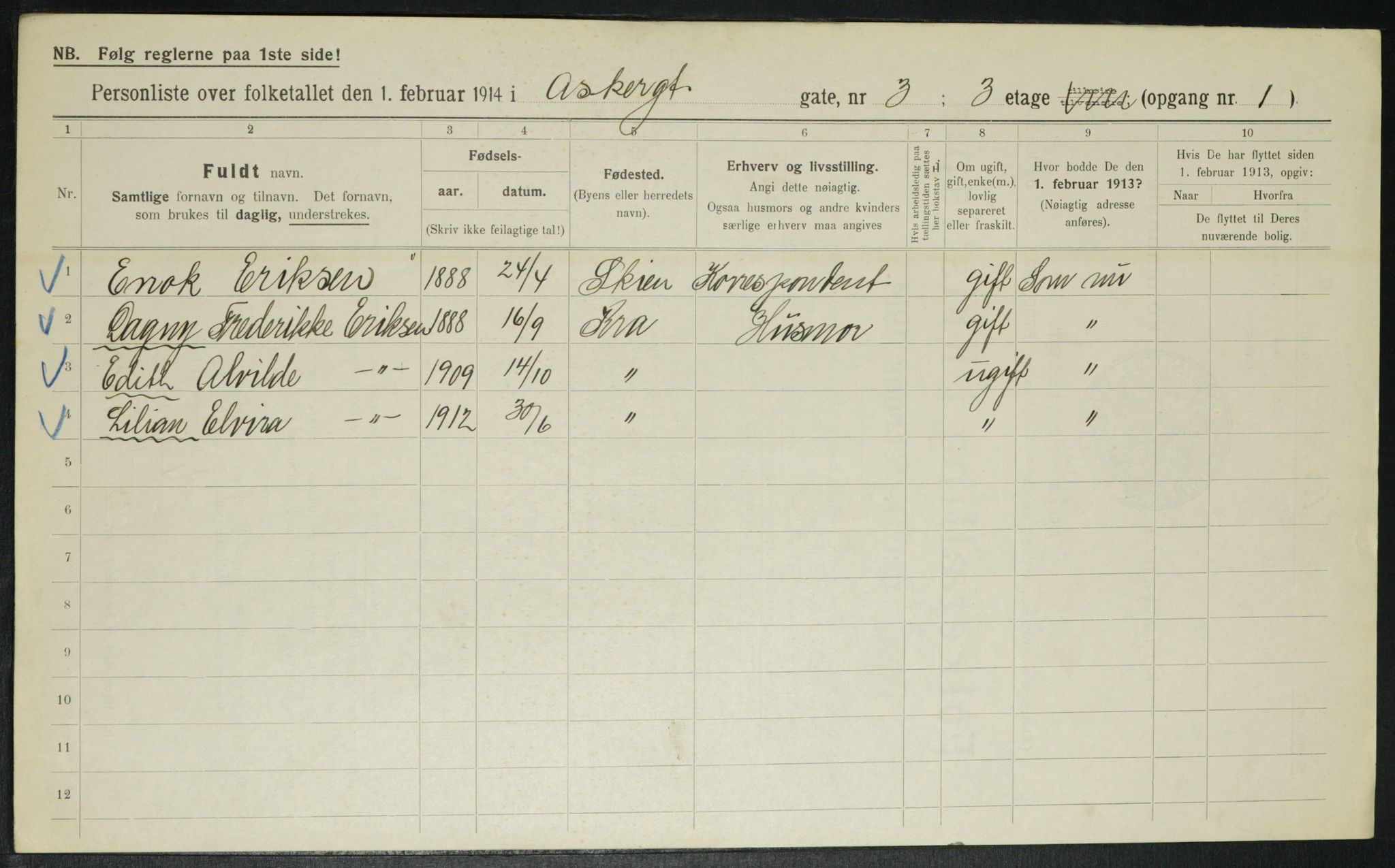 OBA, Municipal Census 1914 for Kristiania, 1914, p. 2537