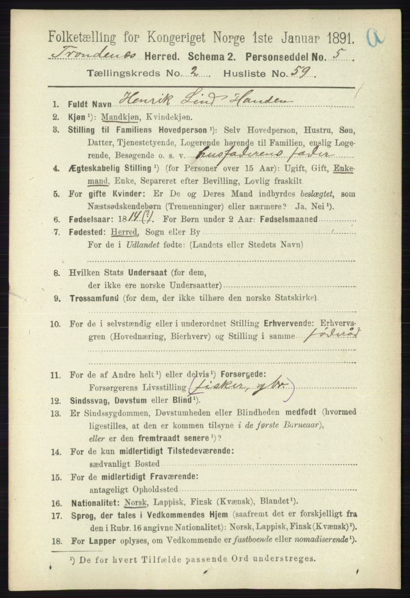 RA, 1891 census for 1914 Trondenes, 1891, p. 1029