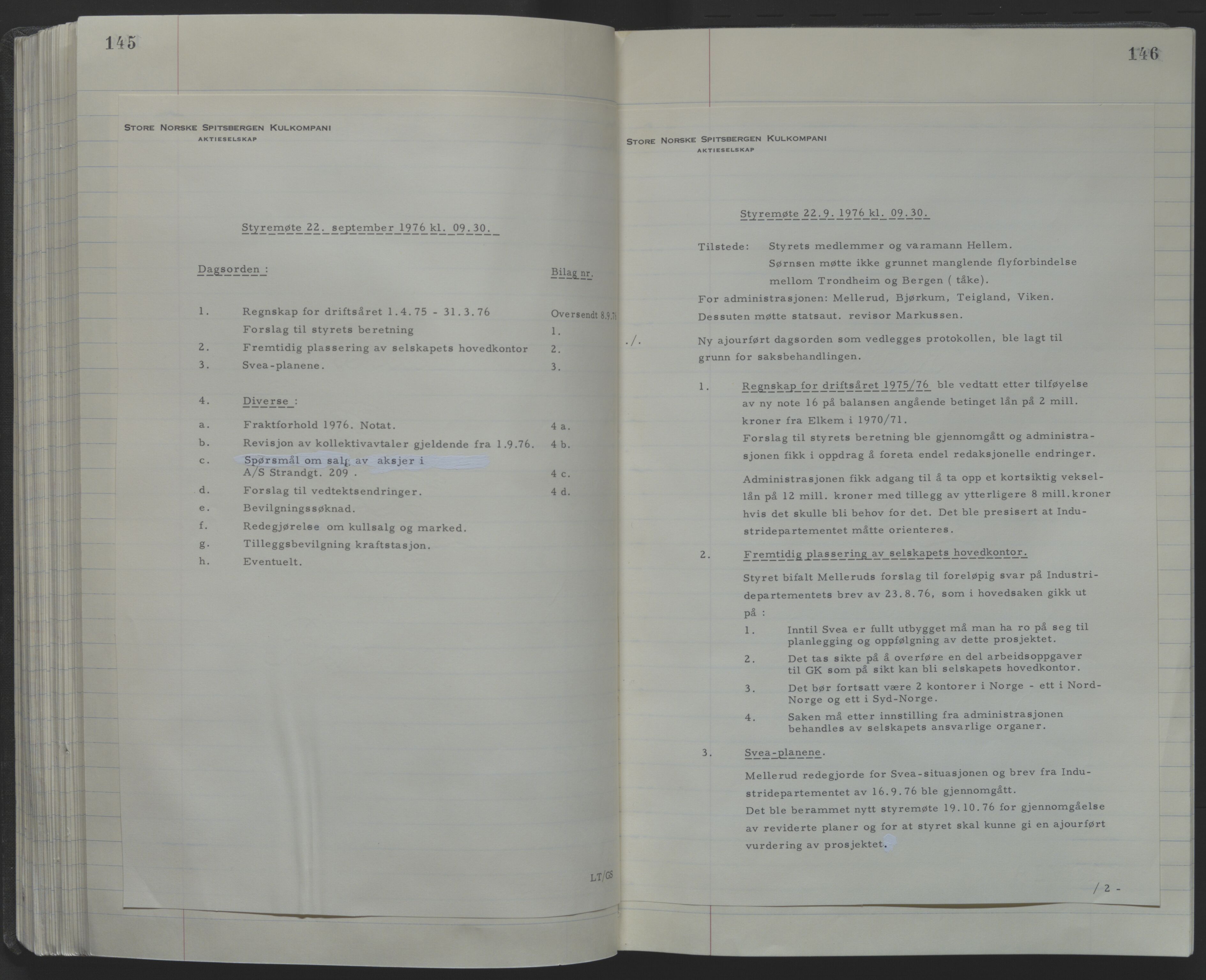 Store Norske Spitsbergen Kulkompani A/S, AV/SATØ-P-0073/09/A/Ab/Aba/L0001: Styreprotokoll 6, 1970-1979, p. 145-146