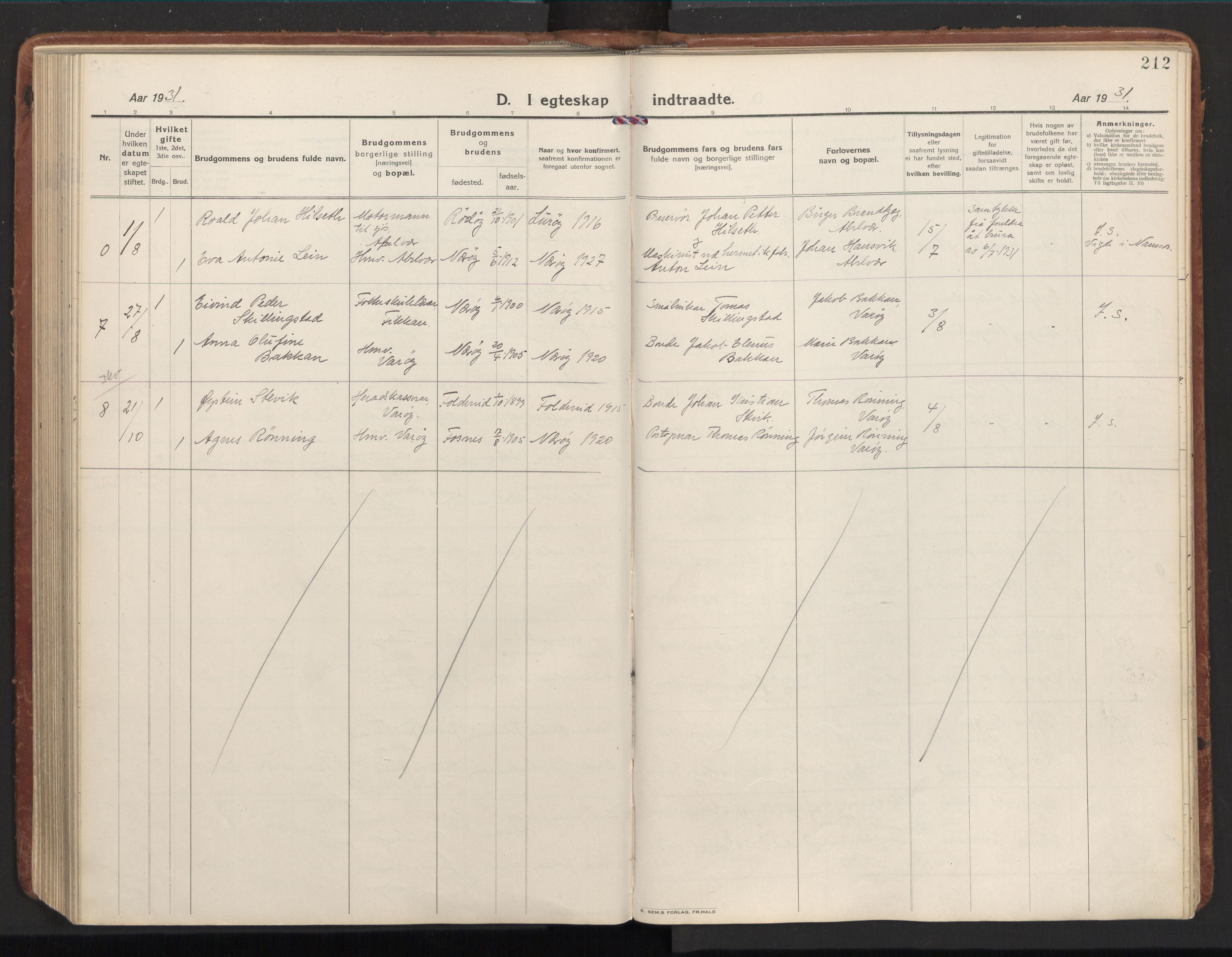 Ministerialprotokoller, klokkerbøker og fødselsregistre - Nord-Trøndelag, SAT/A-1458/784/L0678: Parish register (official) no. 784A13, 1921-1938, p. 212