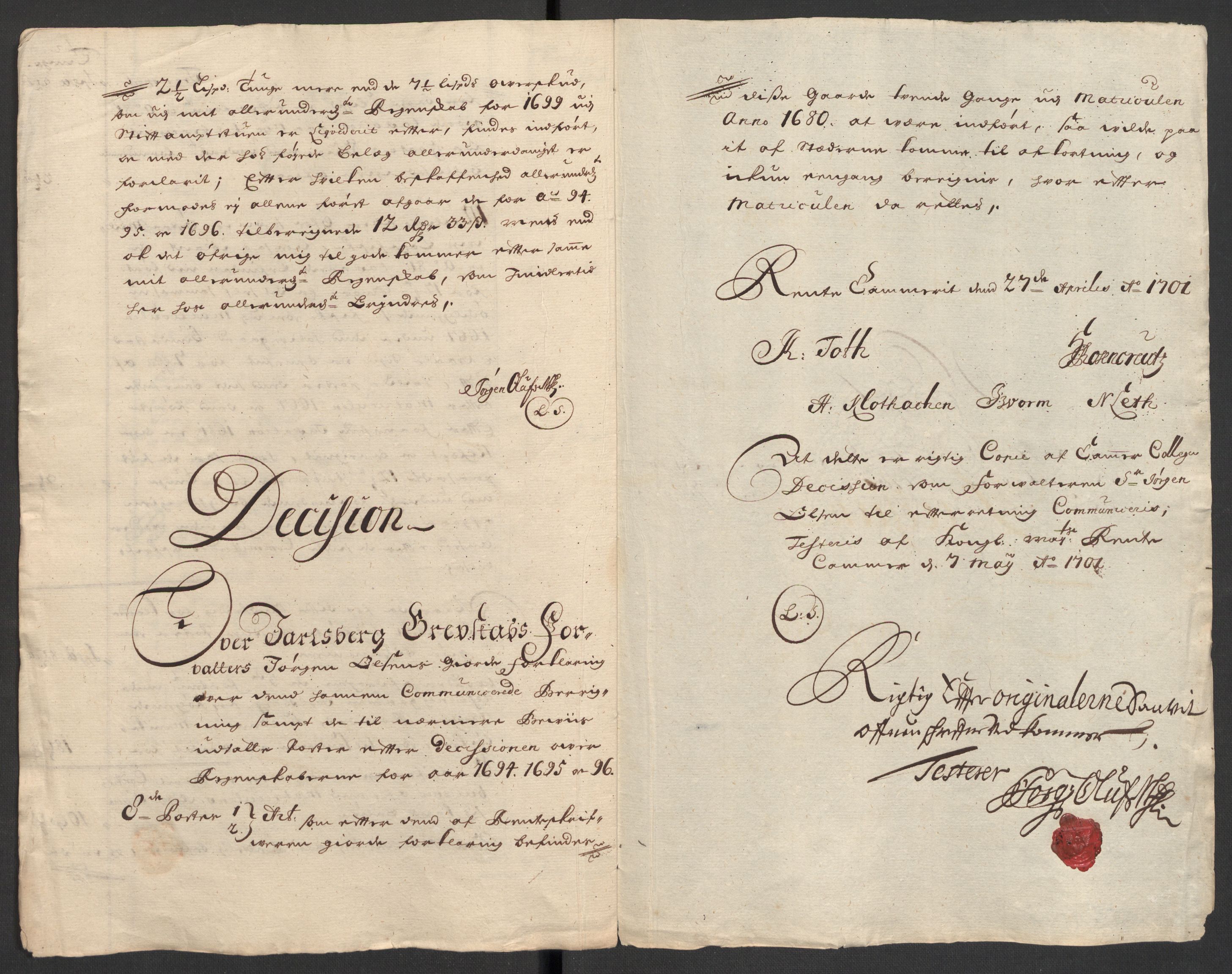 Rentekammeret inntil 1814, Reviderte regnskaper, Fogderegnskap, RA/EA-4092/R32/L1869: Fogderegnskap Jarlsberg grevskap, 1700-1701, p. 416