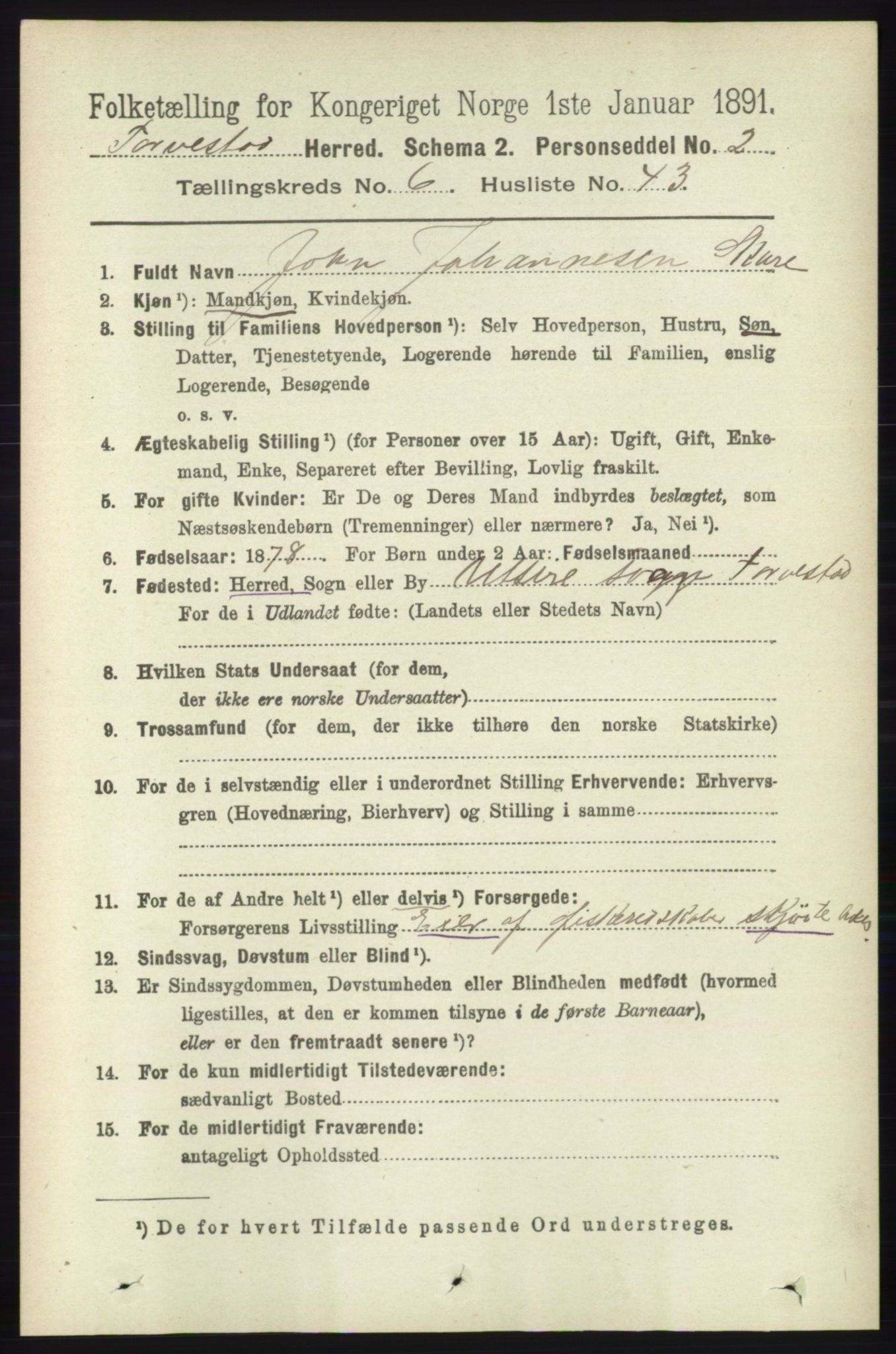 RA, 1891 census for 1152 Torvastad, 1891, p. 2196