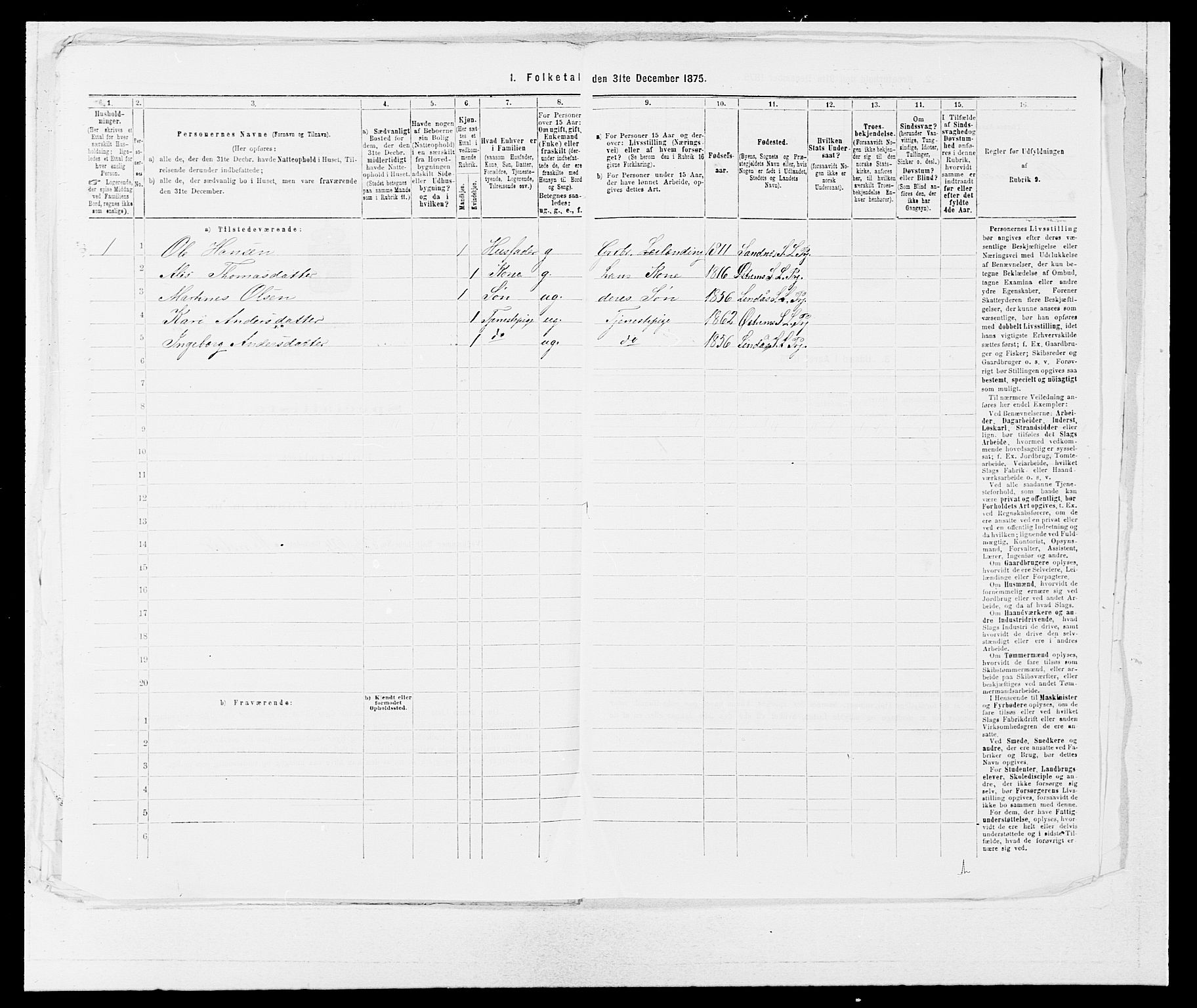 SAB, 1875 census for 1263P Lindås, 1875, p. 1889