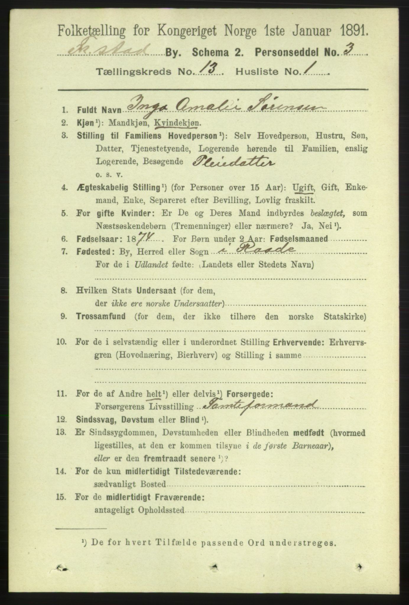 RA, 1891 census for 0103 Fredrikstad, 1891, p. 14299