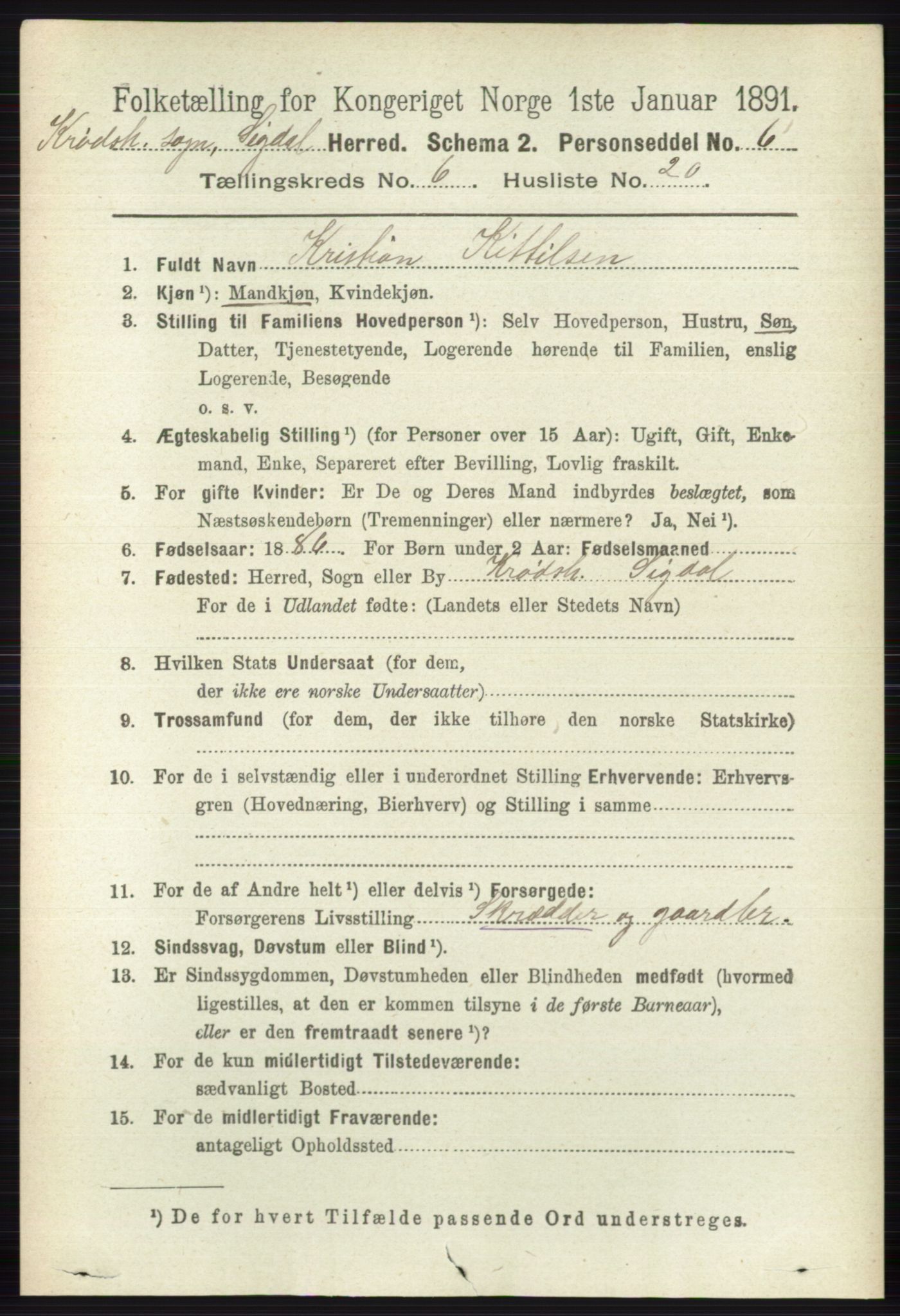 RA, 1891 census for 0621 Sigdal, 1891, p. 6768