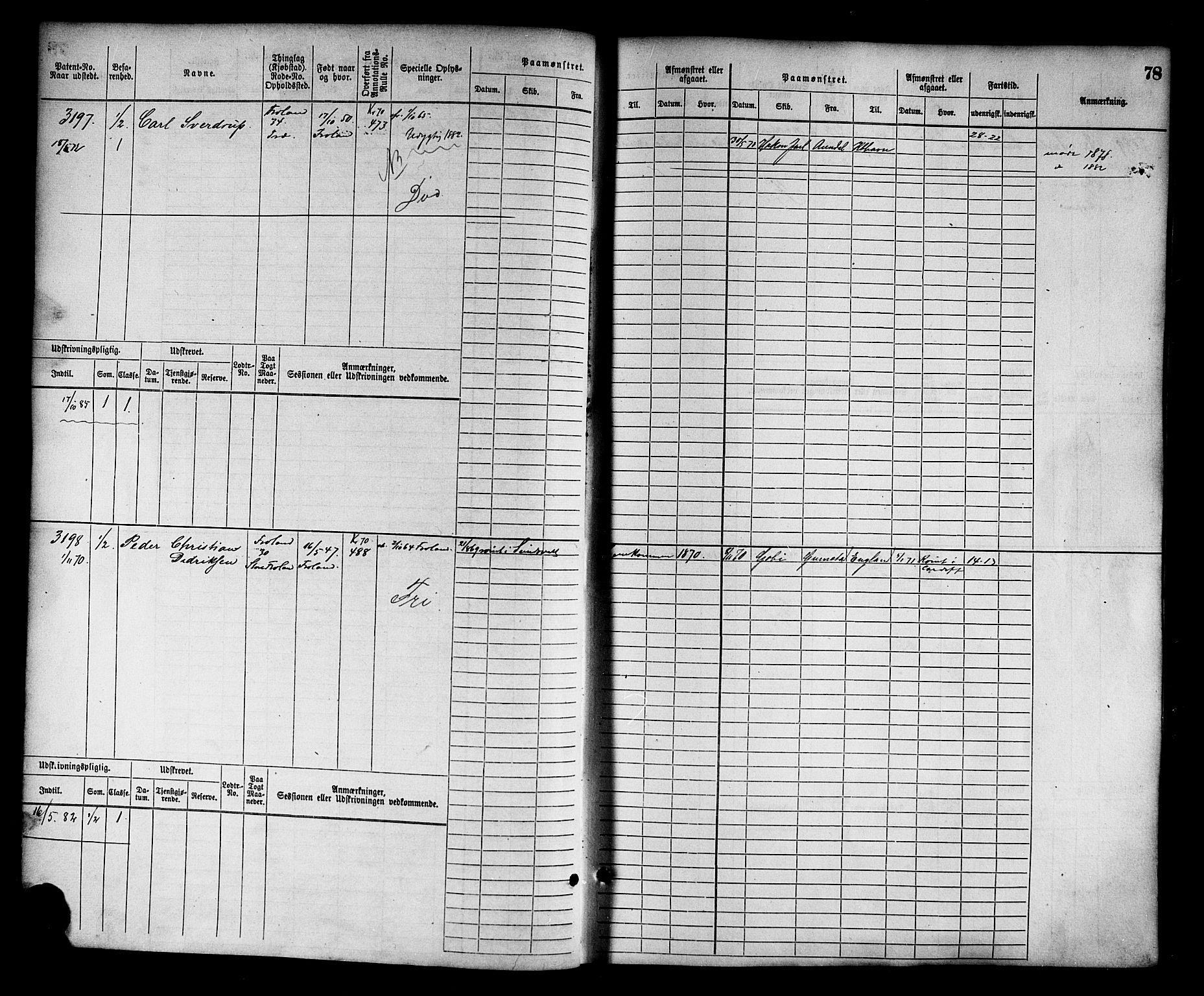 Arendal mønstringskrets, AV/SAK-2031-0012/F/Fb/L0014: Hovedrulle nr 3045-3806, S-12, 1868-1900, p. 80