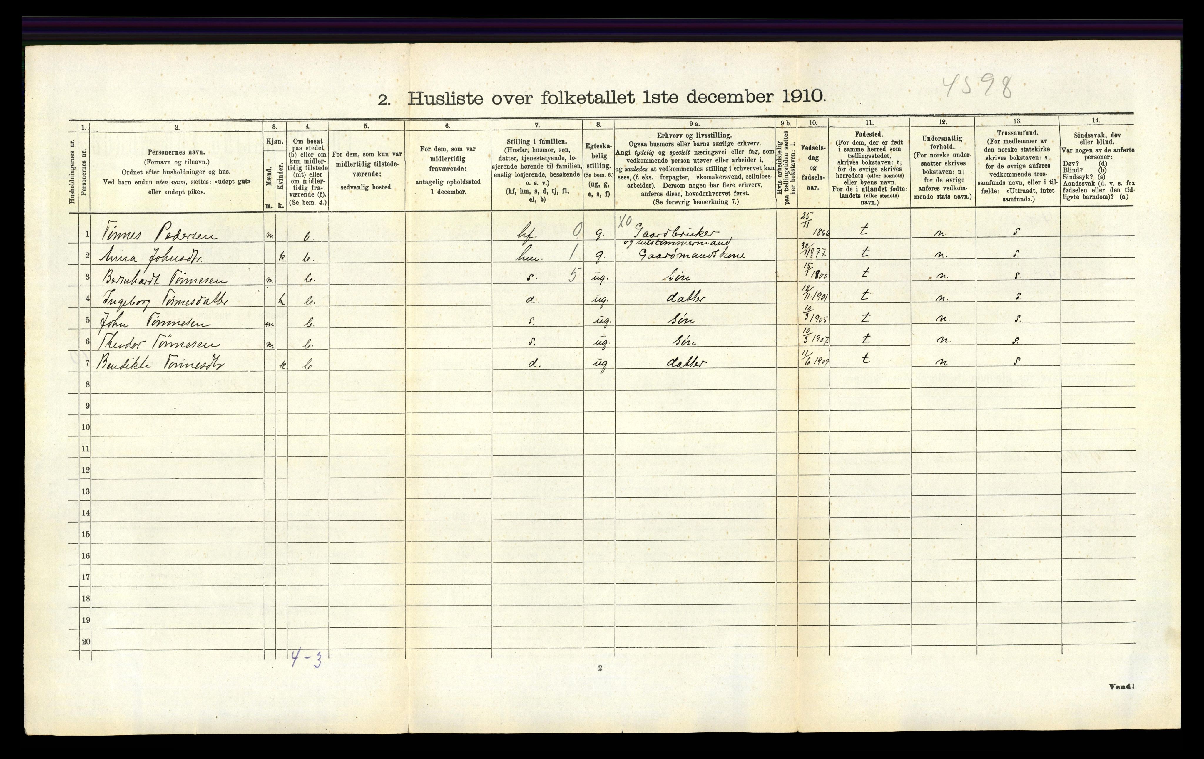 RA, 1910 census for Bakke, 1910, p. 478