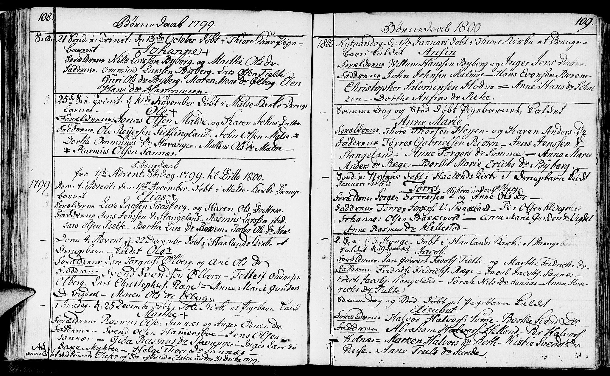 Håland sokneprestkontor, SAST/A-101802/001/30BA/L0003: Parish register (official) no. A 3, 1794-1815, p. 108-109