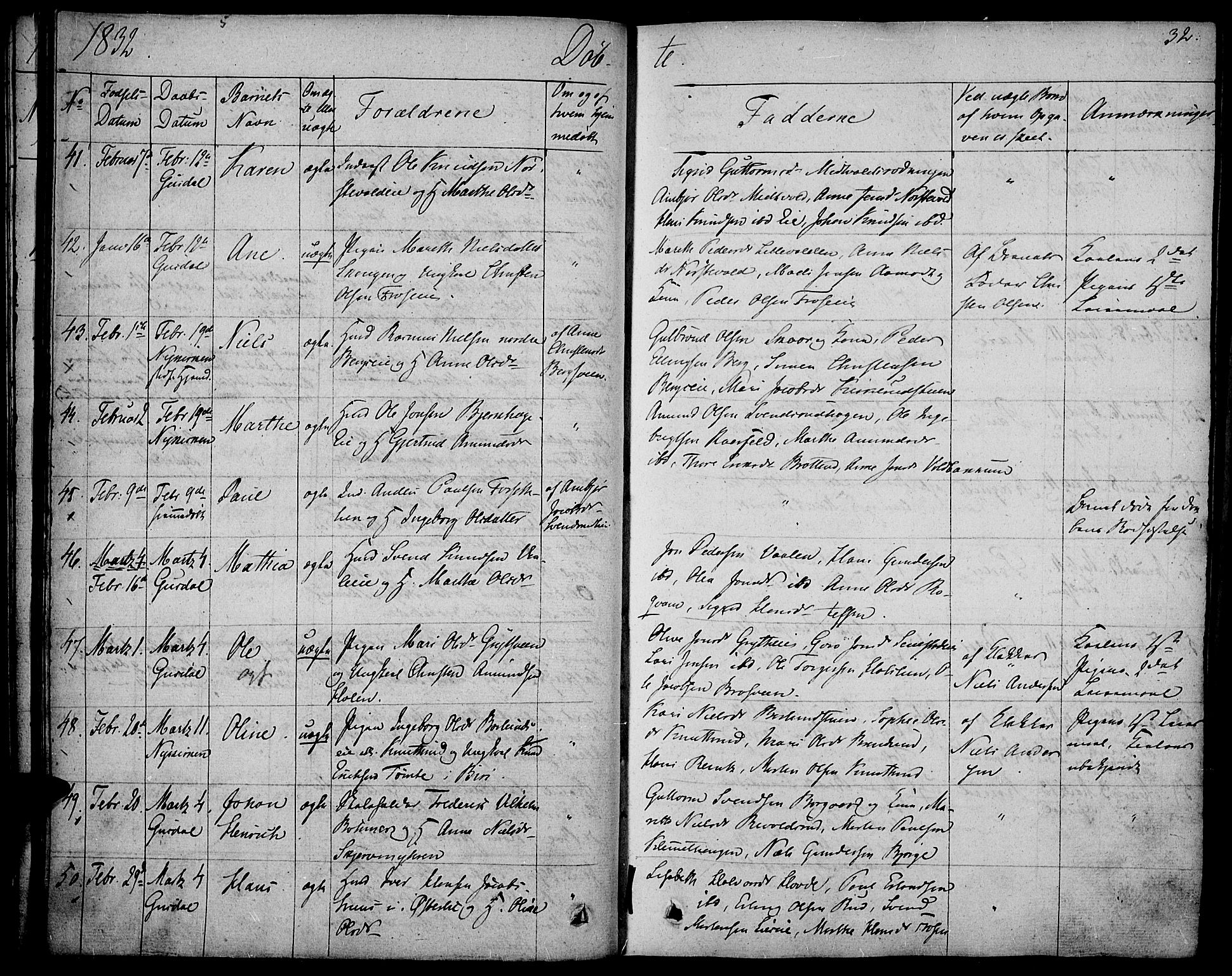 Gausdal prestekontor, SAH/PREST-090/H/Ha/Haa/L0006: Parish register (official) no. 6, 1830-1839, p. 32