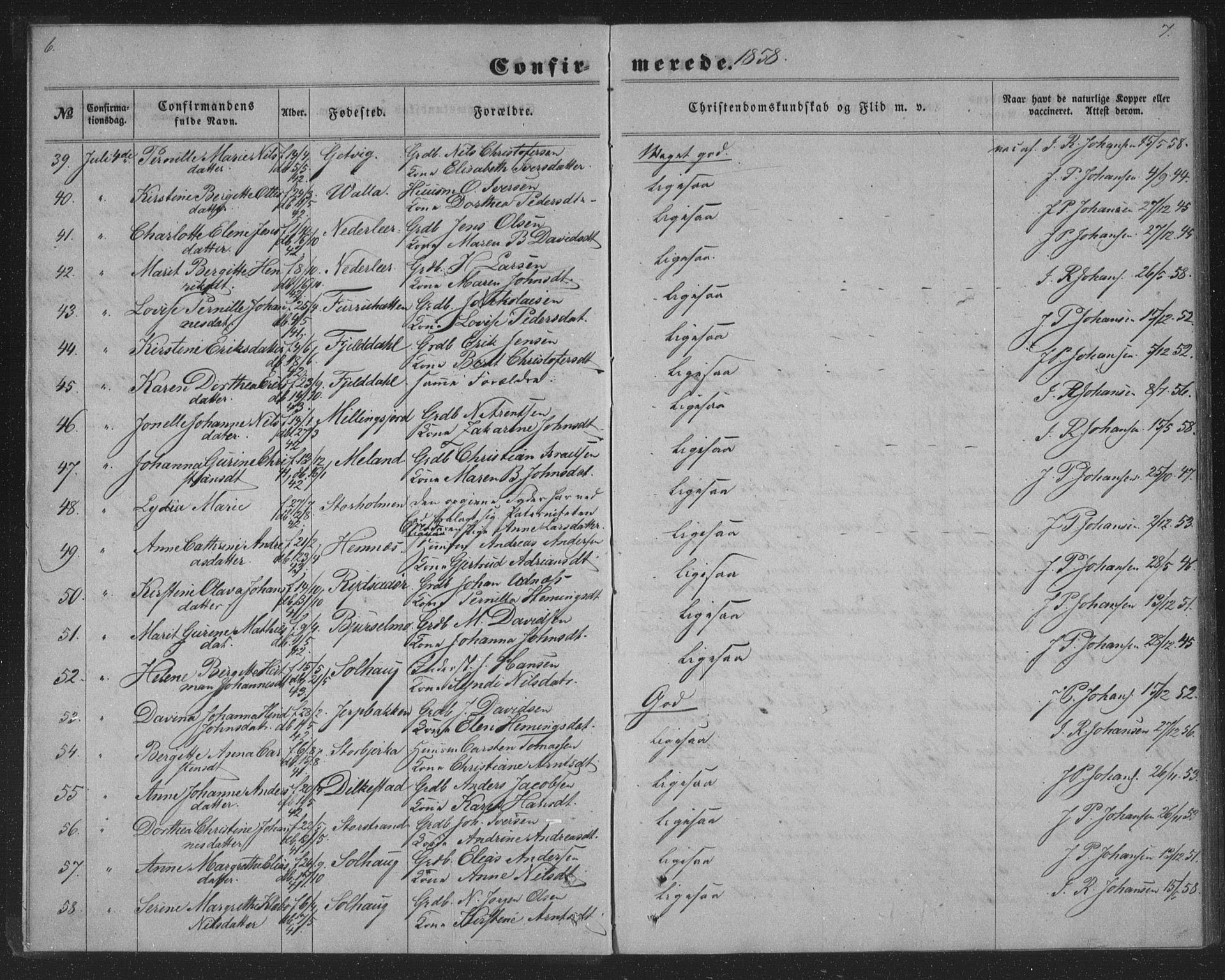 Ministerialprotokoller, klokkerbøker og fødselsregistre - Nordland, AV/SAT-A-1459/825/L0366: Parish register (copy) no. 825C03, 1858-1884, p. 6-7