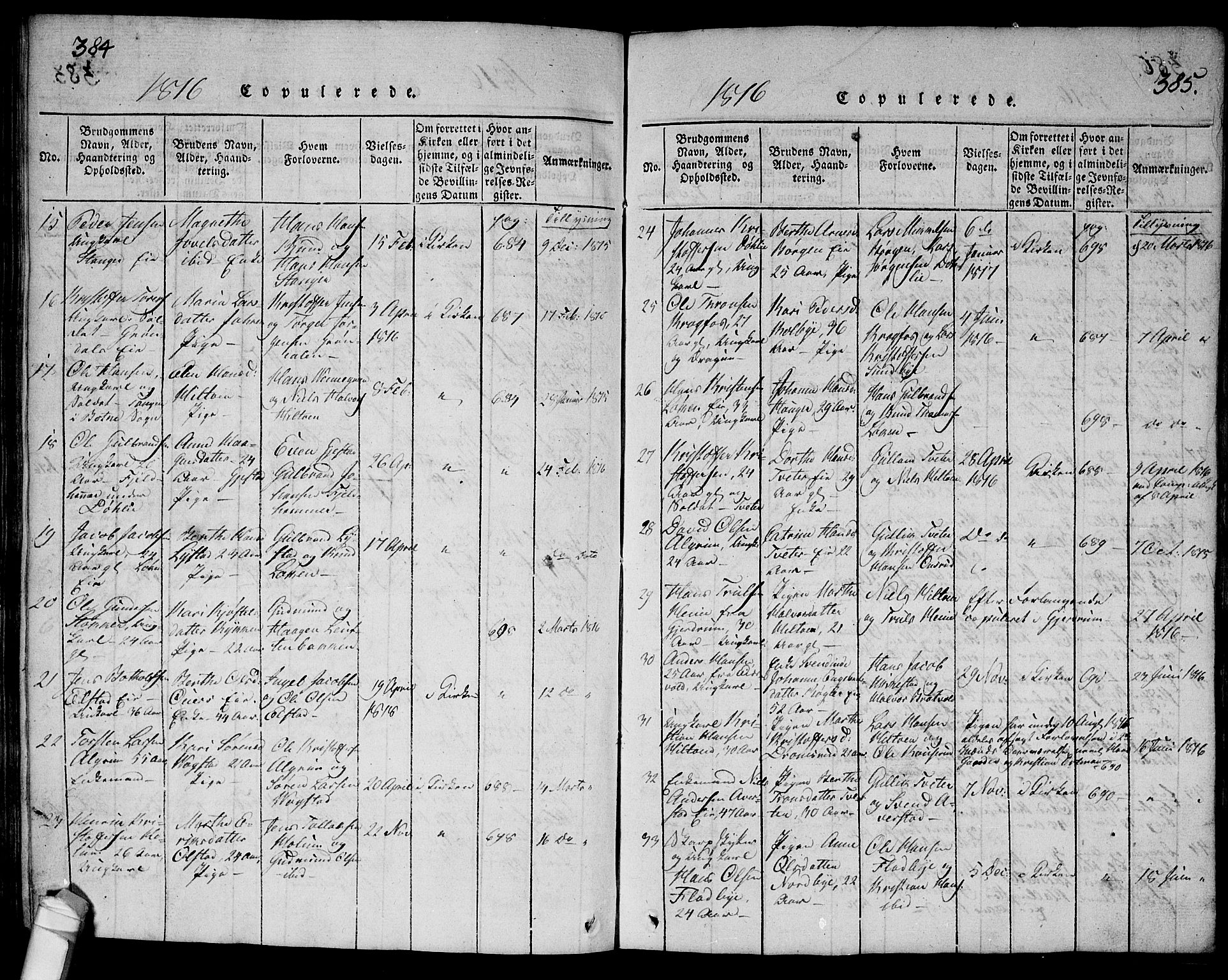 Ullensaker prestekontor Kirkebøker, SAO/A-10236a/G/Ga/L0001: Parish register (copy) no. I 1, 1815-1835, p. 384-385