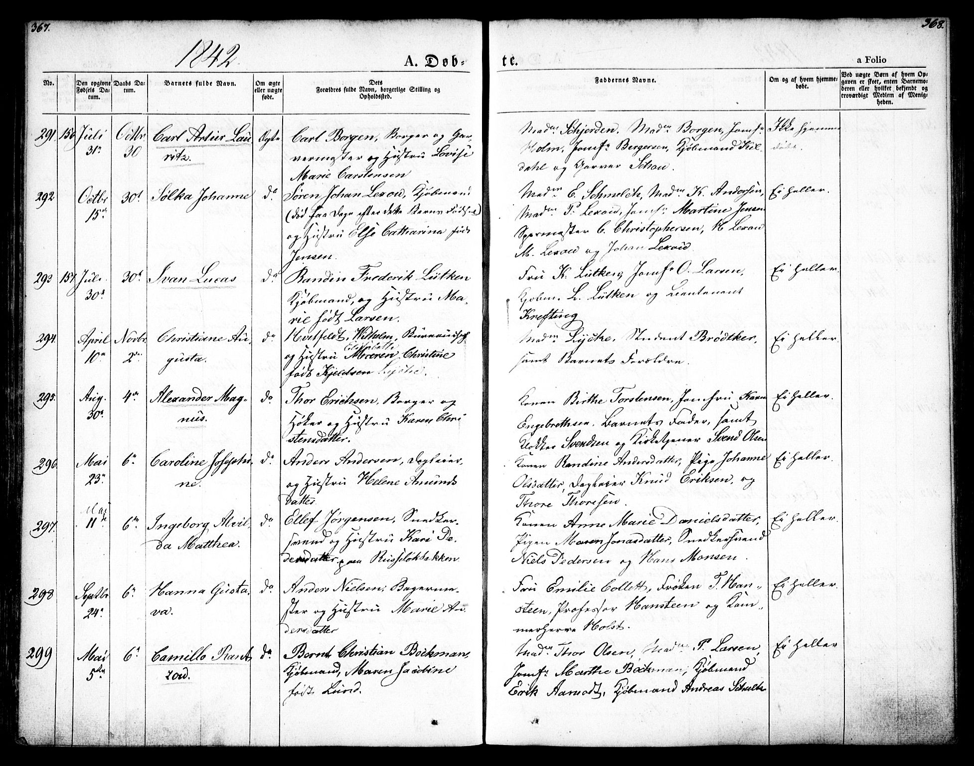Oslo domkirke Kirkebøker, SAO/A-10752/F/Fa/L0012: Parish register (official) no. 12, 1837-1845, p. 367-368