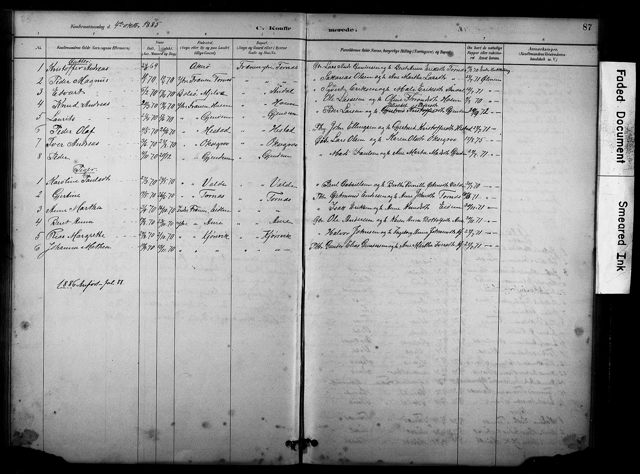 Ministerialprotokoller, klokkerbøker og fødselsregistre - Møre og Romsdal, SAT/A-1454/565/L0755: Parish register (copy) no. 565C04, 1883-1903, p. 87