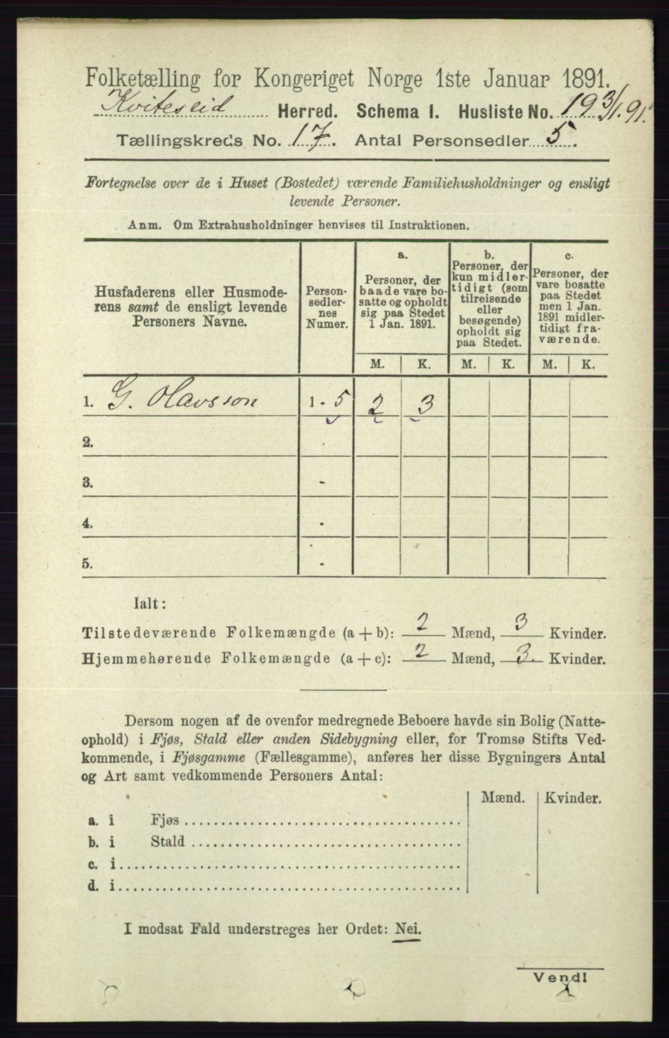 RA, 1891 census for 0829 Kviteseid, 1891, p. 3772